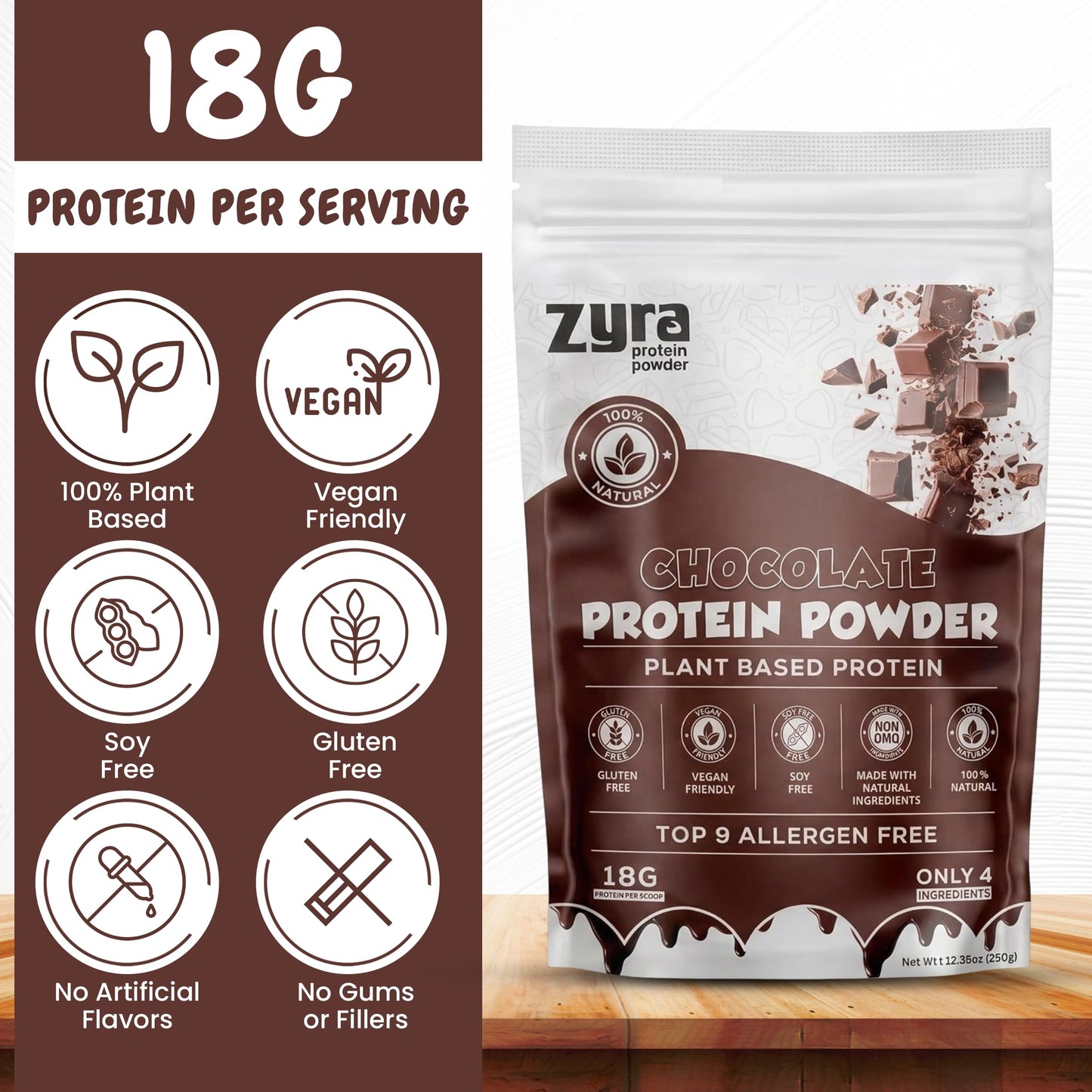Zyra Protein Organic Protein Powder Packets, Chocolate Flavor, 12.35 Ounce