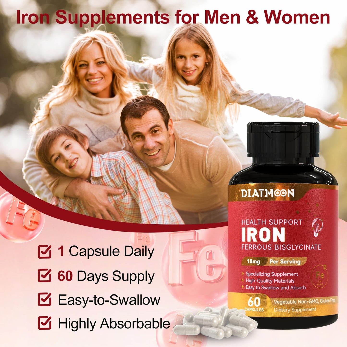 DIATMOON Iron Bisglycinate Capsules 120 Count