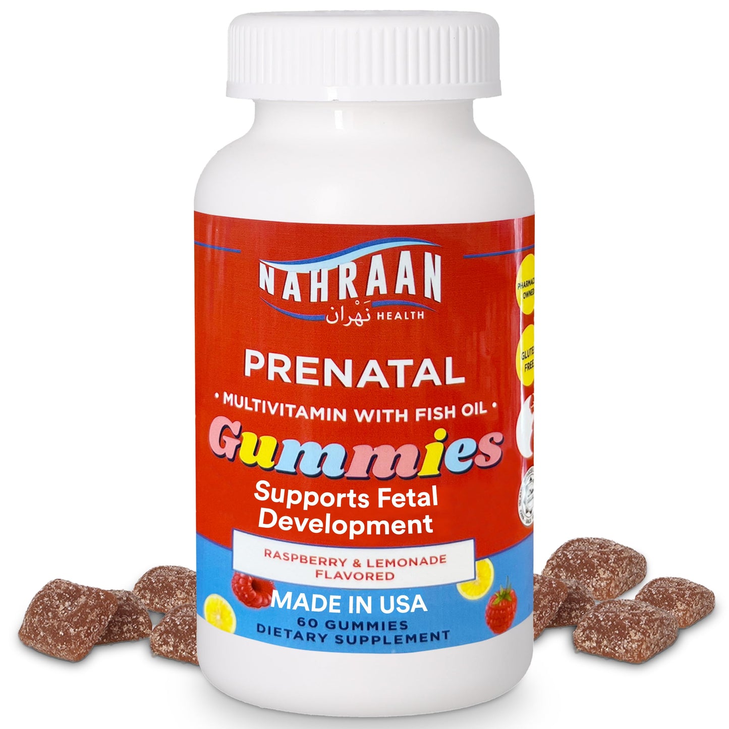 NAHRAAN HEALTH Halal Prenatal Gummies for Women Halal Gummy Prenatal Vitamins with DHA and Folic Acid for Before/During/After Pregnancy, 60 Count
