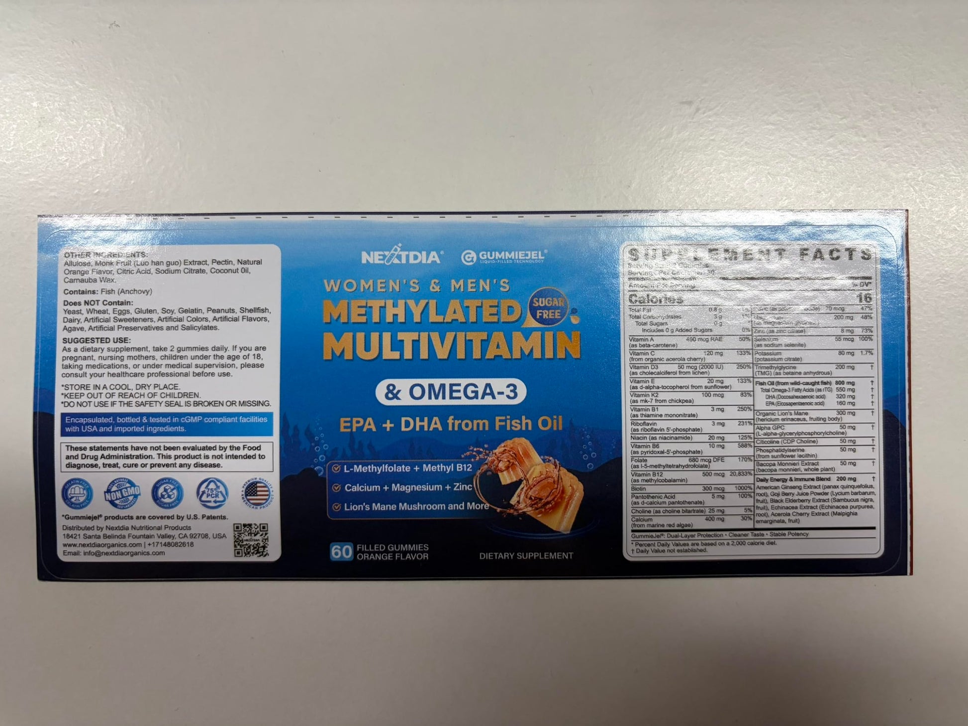 Nextdia Multivitamin for Women Men Gummies 60 Count