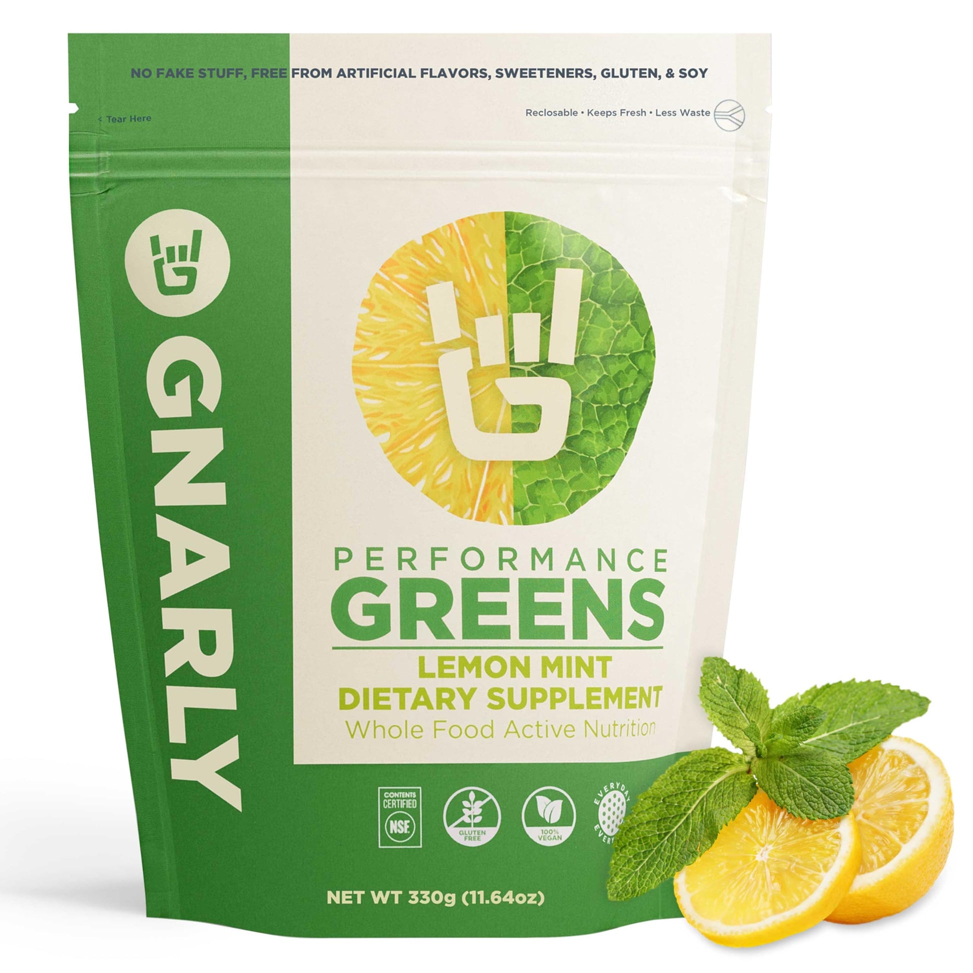 Gnarly Nutrition Greens Superfood Powder – Lemon Mint, Performance Super Greens – NSF Certified, Organic, Probiotics & Essential Micronutrients, 11.64 oz