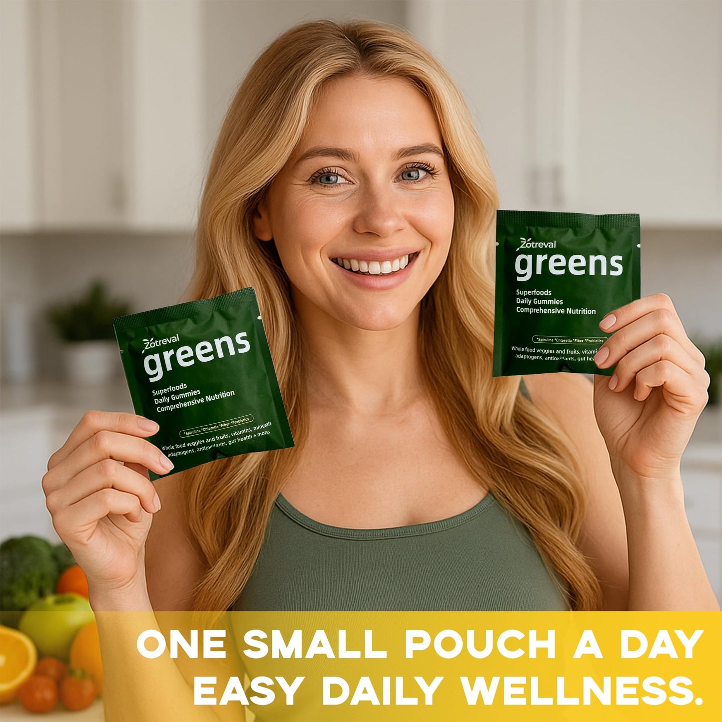 Zotreval Daily Greens Superfood Green Gummies with Chlorella & Spirulina, 1 Pack