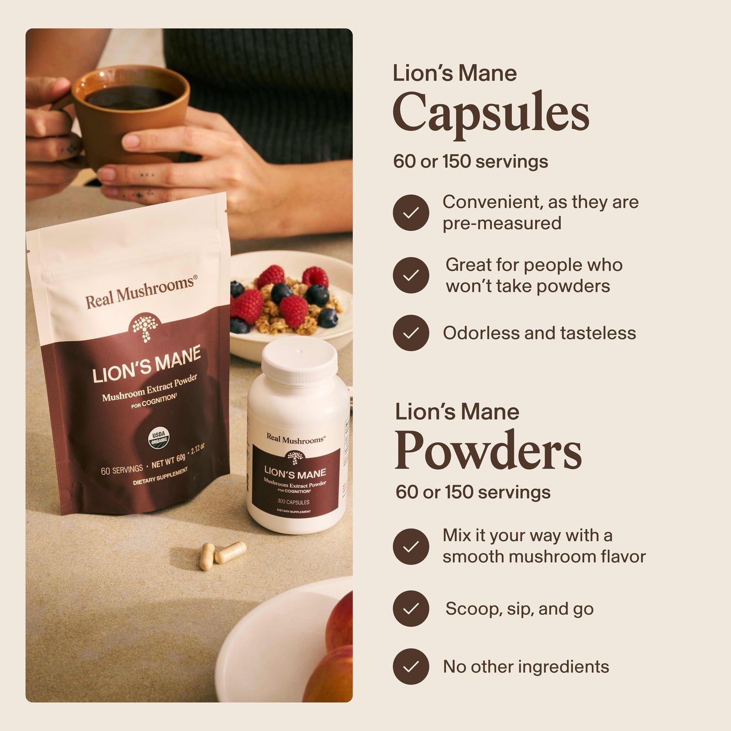 Real Mushrooms Lion's Mane Supplement Capsule 300 Count