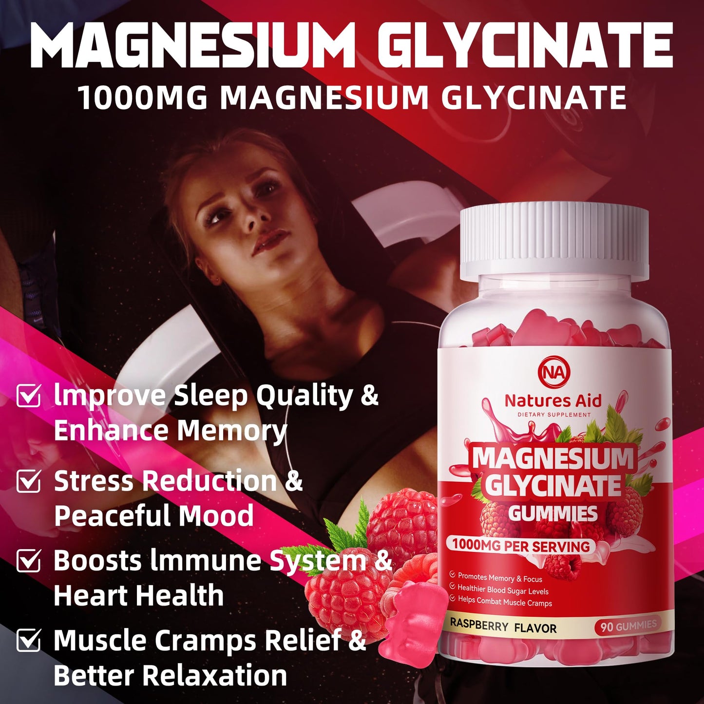 Natures Aid Magnesium Glycinate Gummies 1000mg, 90 Count