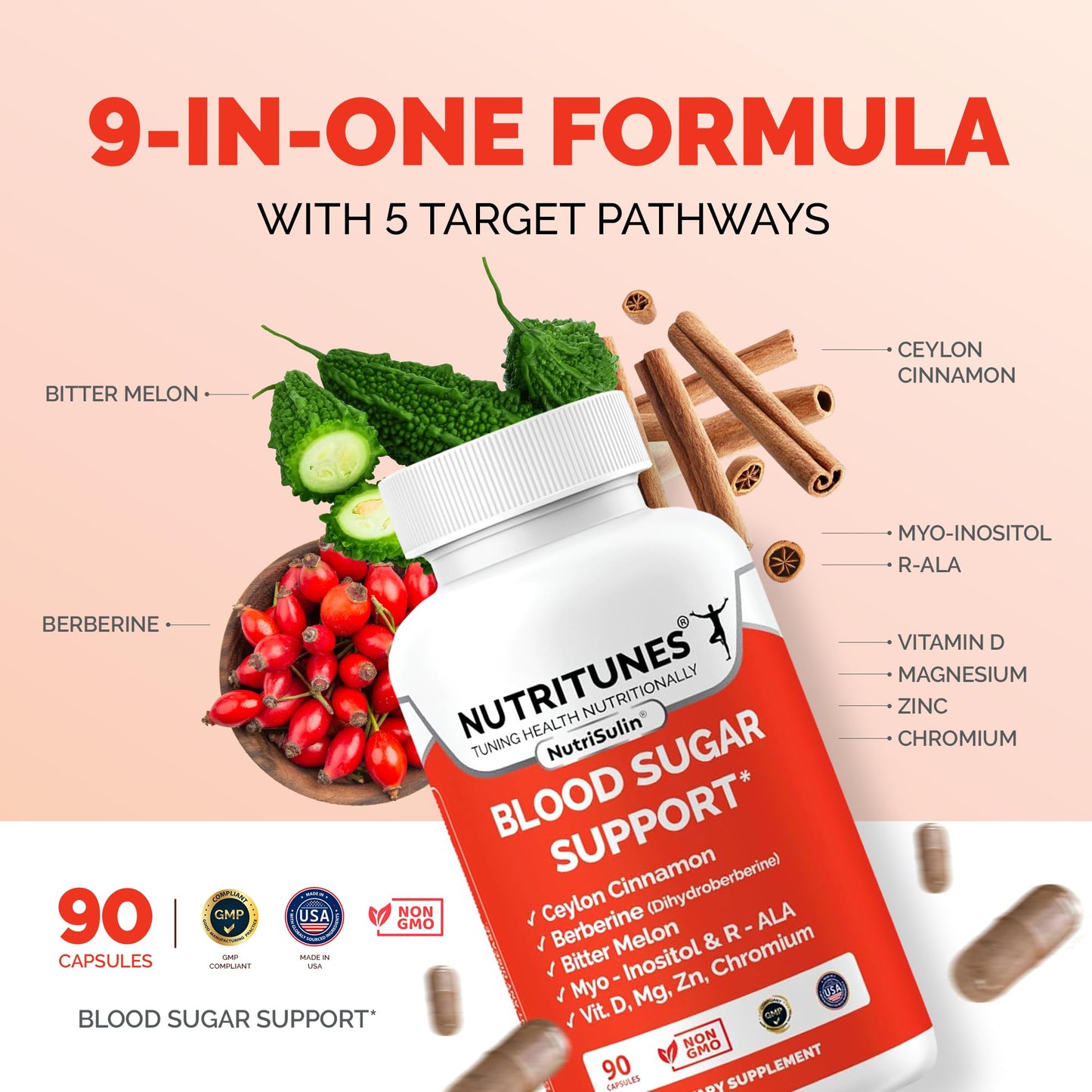Nutritunes NutriSulin Blood Sugar Support Capsules, 90 Count