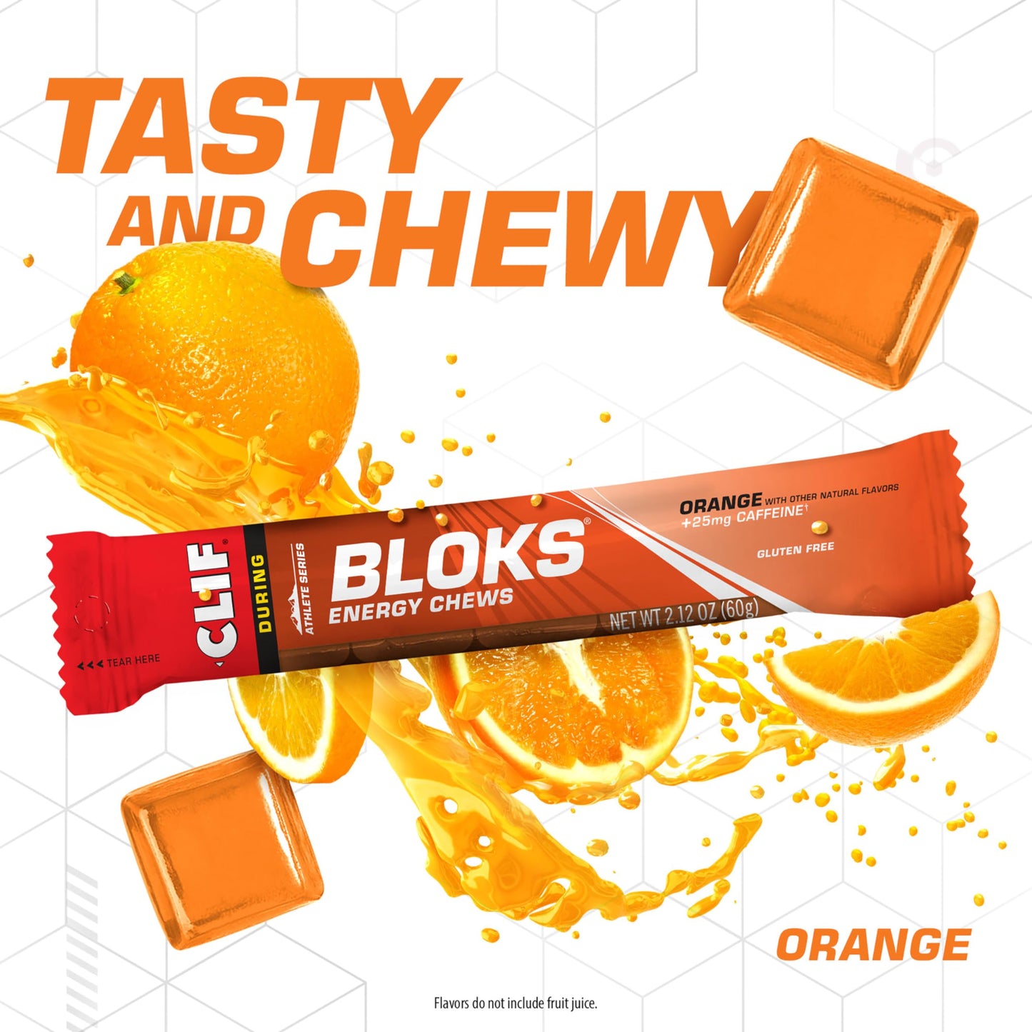 Clif Bloks Energy Chews, Orange Flavor with Caffeine, 18 Count
