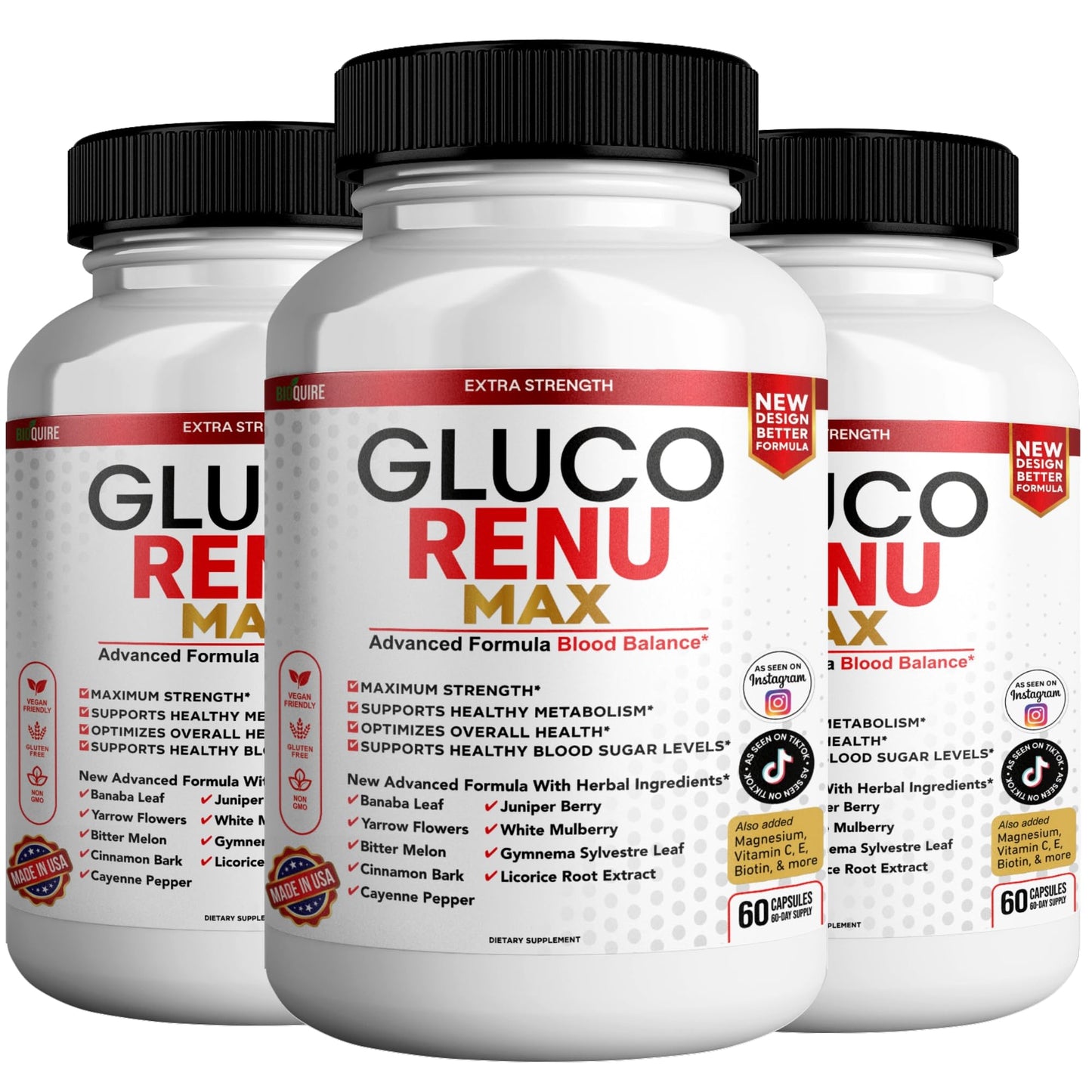 BIOQUIRE Gluco Rina Max Ultra Dietary Supplement Capsules, 60 Capsules