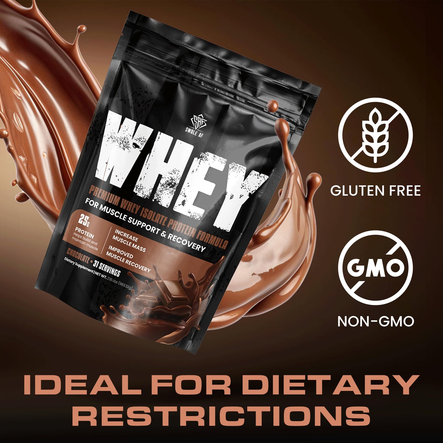 Swole AF Whey Isolate Protein Formula Powder, Chocolate, 2.04 lb