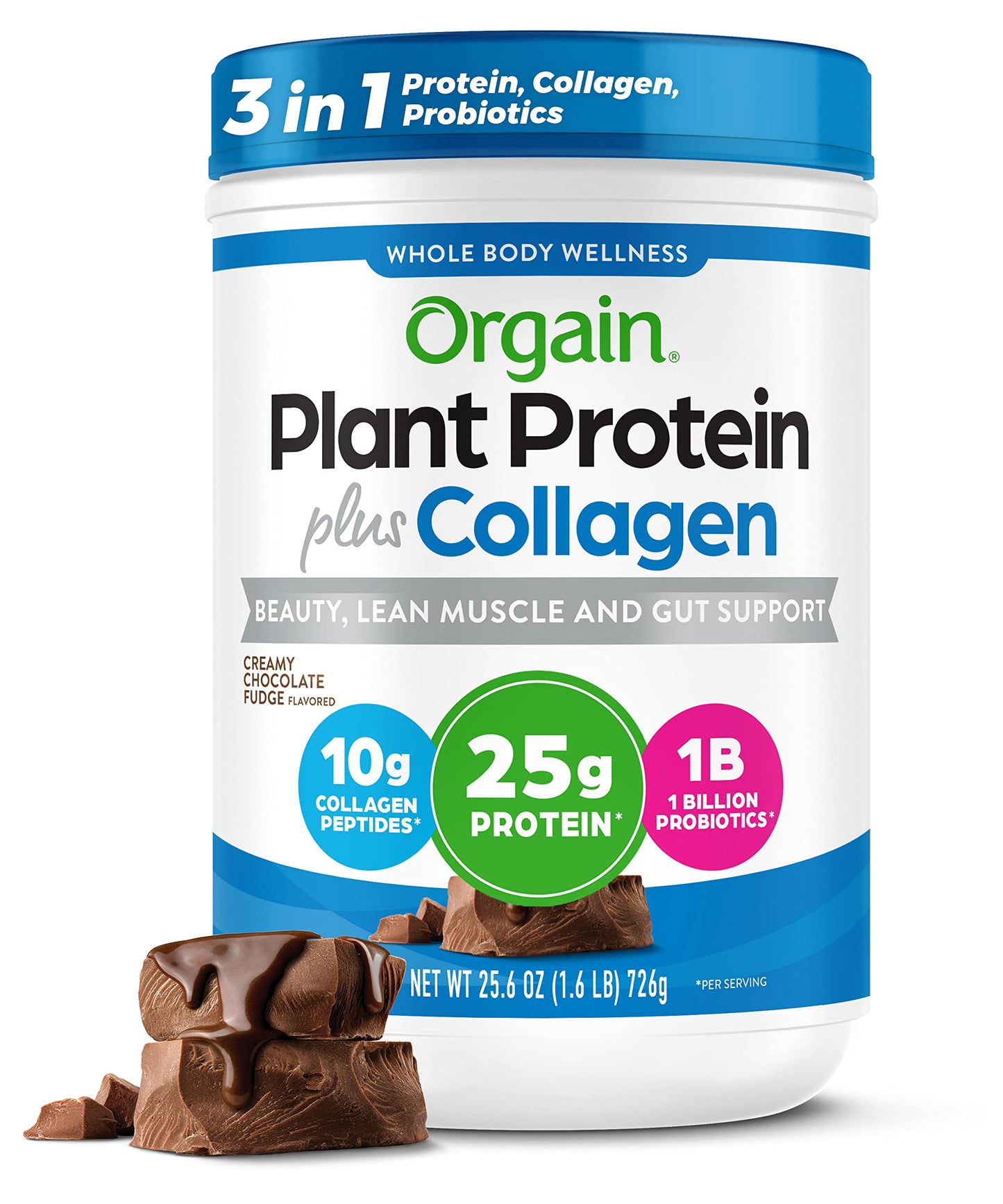 Orgain Protein Powder + Collagen, Vanilla Bean & Creamy Chocolate Fudge, Powder, 51.2 Servings