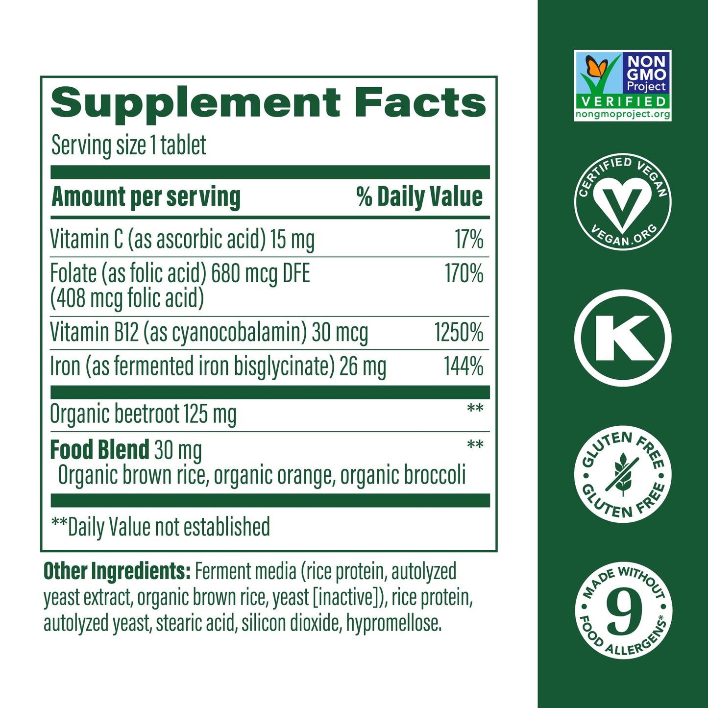 MegaFood Blood Builder Iron Supplement 180 Tablets