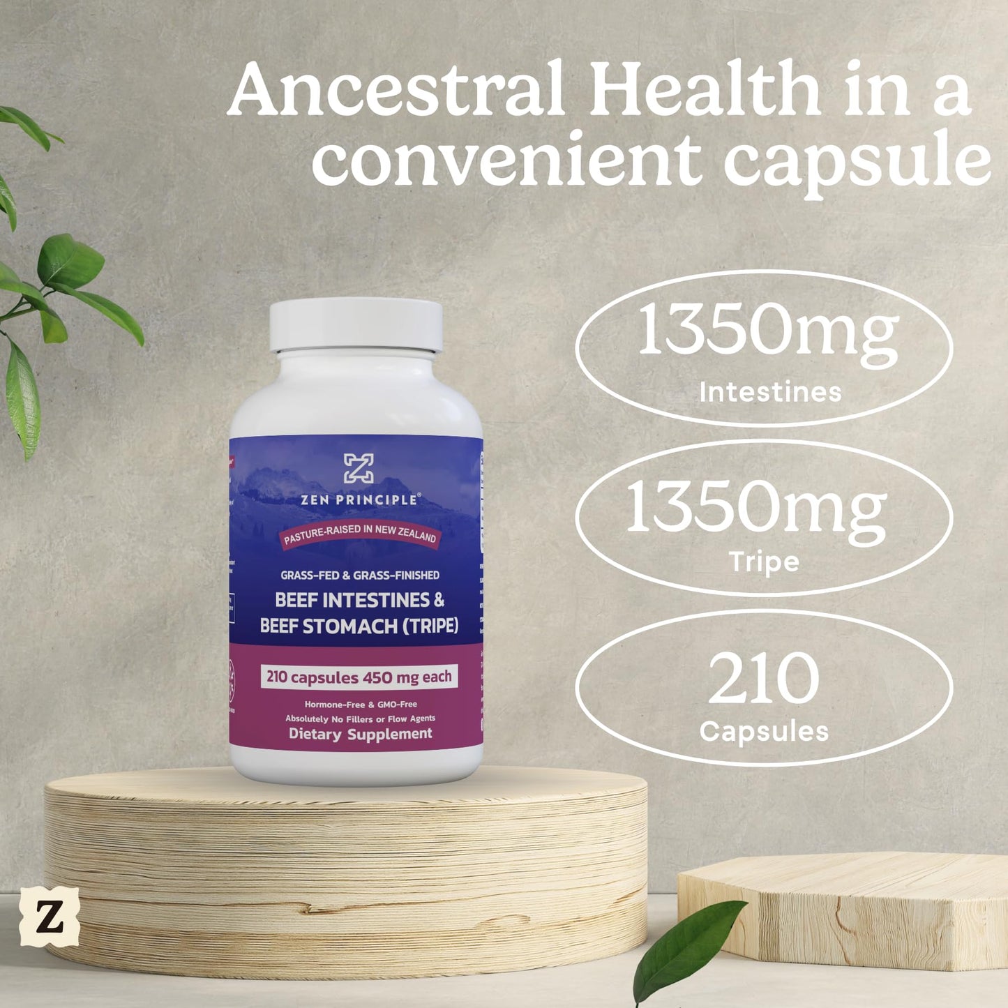 Zen Principle Grass Fed Beef Intestines with Stomach (Tripe) Supplement Capsules, 420 Capsules