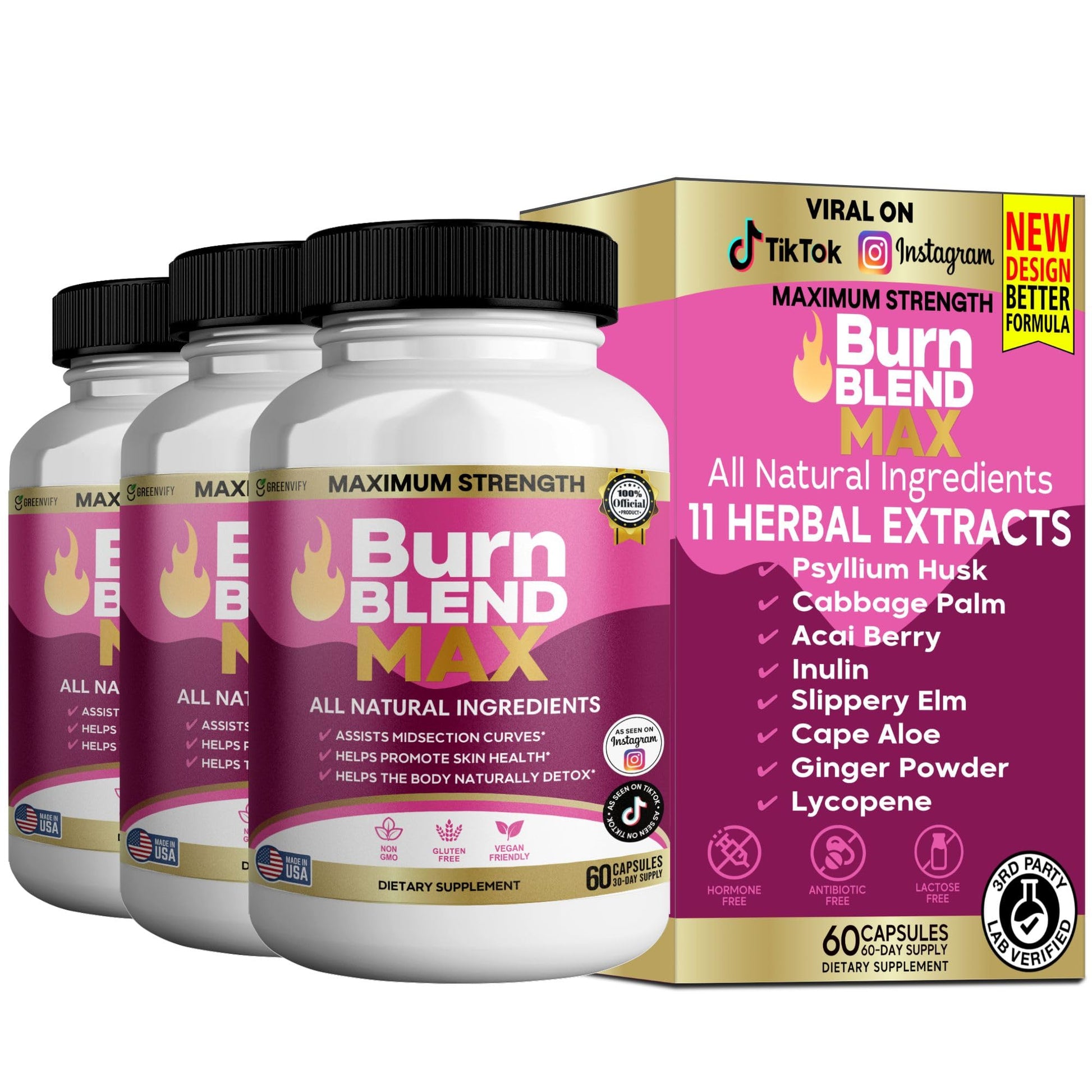 GREENVIFY Burn Blend Max Premium Thermogenic Energy and Fat Oxidation Formula, 60 Capsules