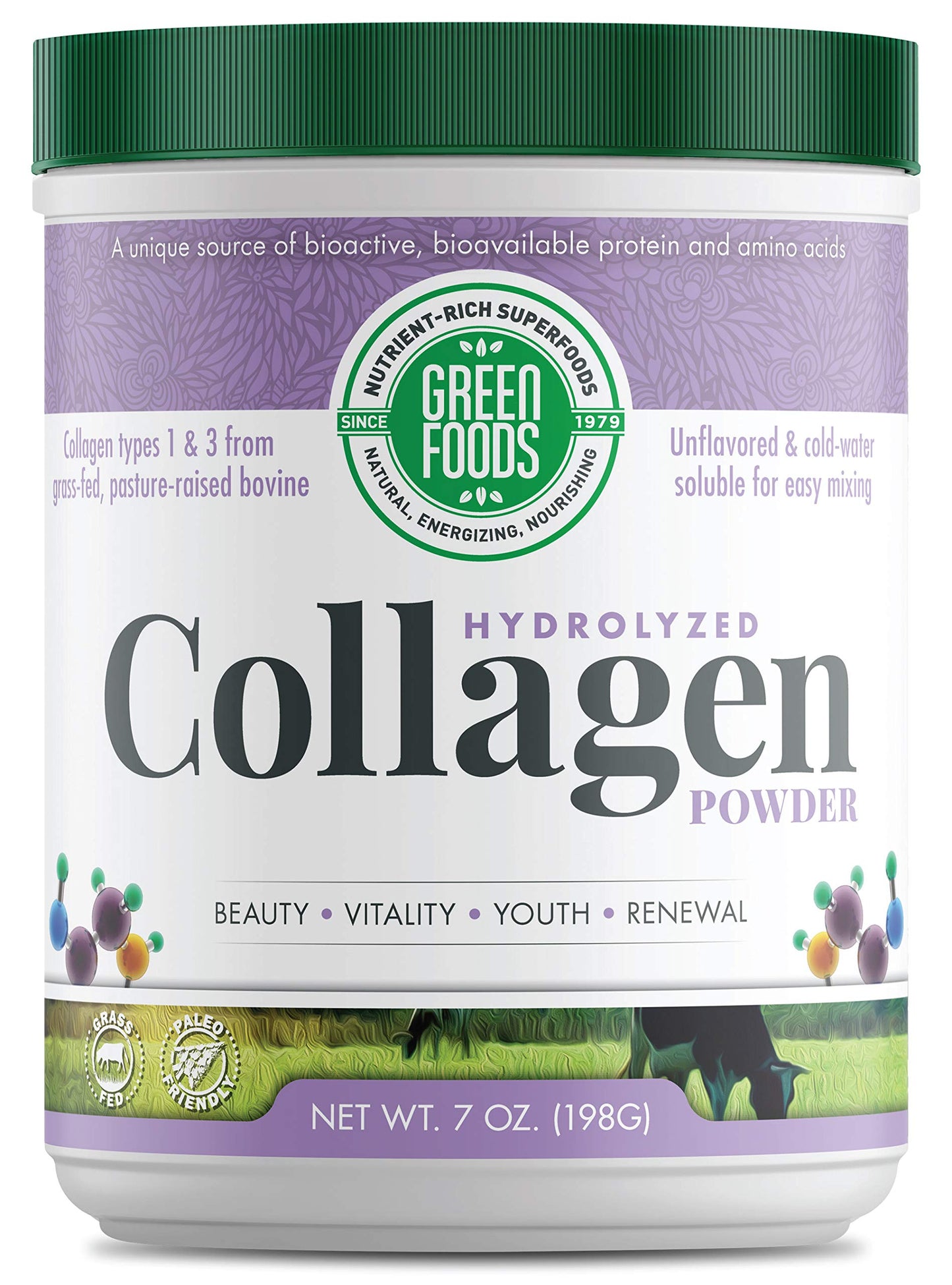 Green Foods Grass Fed Pasture Raised Hydrolyzed Collagen Peptides Protein Powder 7oz