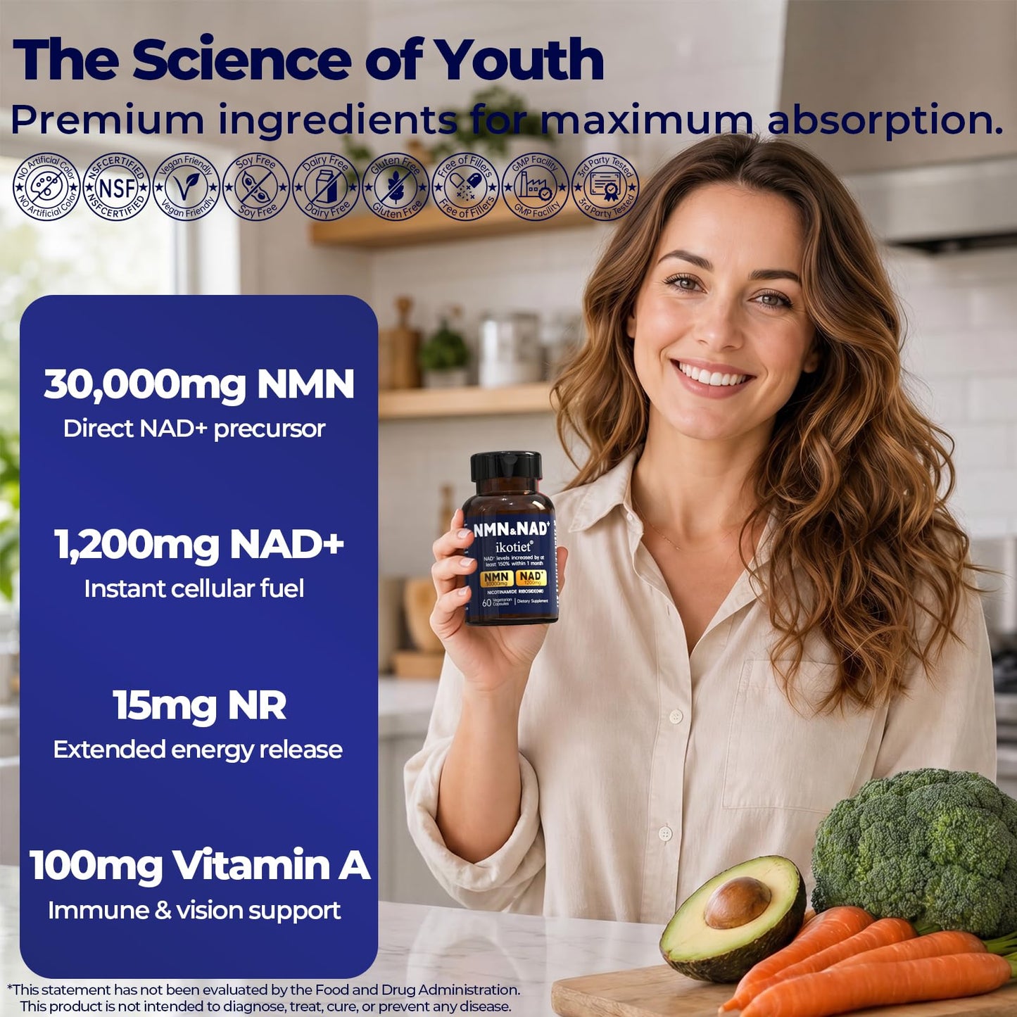 ikotiet NMN Supplement with NAD+ and Nicotinamide Riboside, NMN & NAD Dual Benefits, NMNH Alternative, Supports Cellular Energy & Anti-Aging Capsules, 180