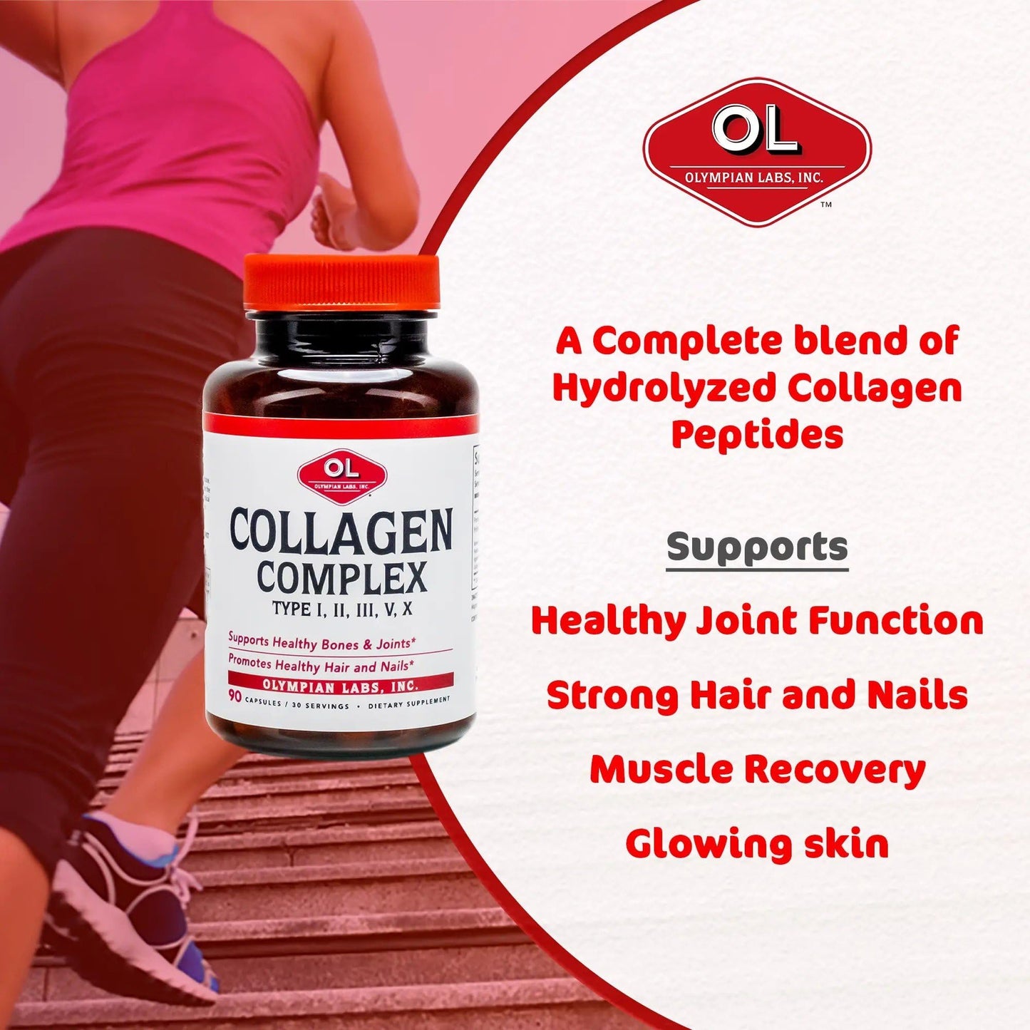 Olympian Labs Multi Collagen Complex Type I, II, III, V, X, Hair, Nails, Joint, Gut Health, 90 Capsules