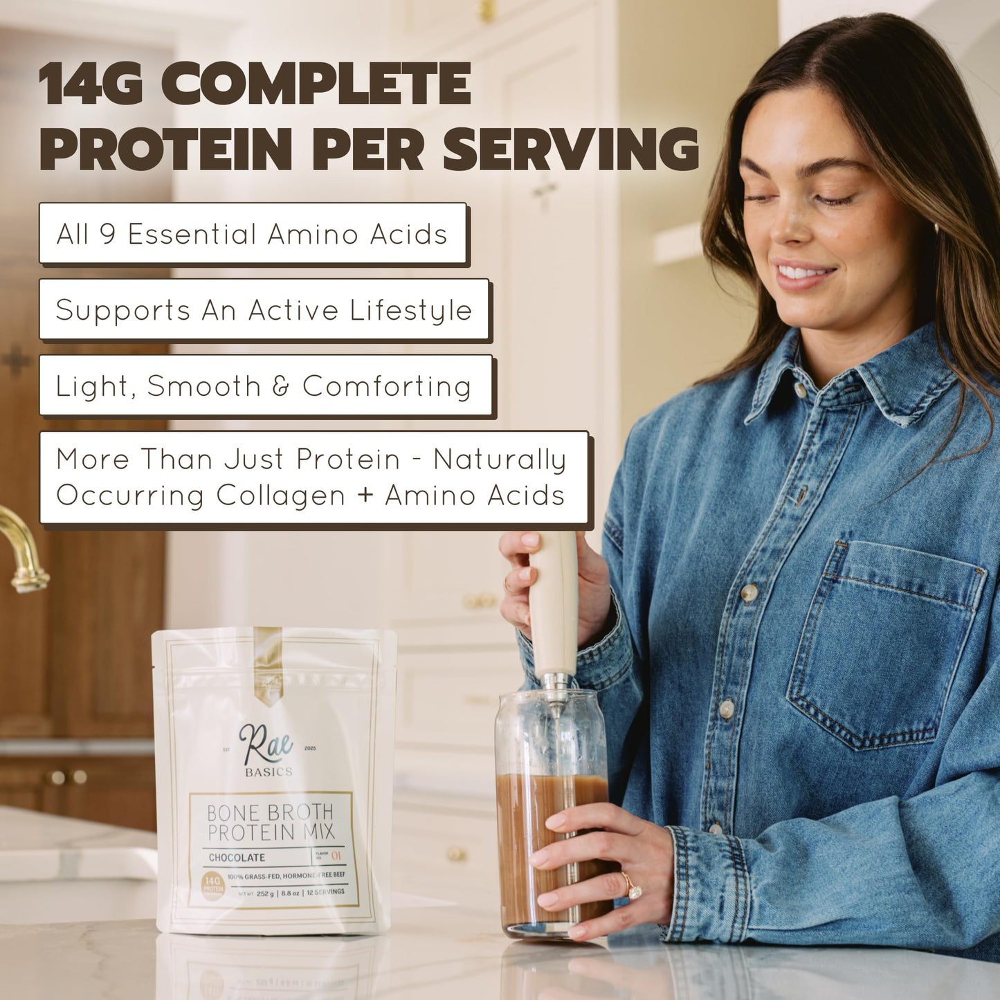 Rae Basics Bone Broth Hot Chocolate Protein Powder Starter, 12 Servings