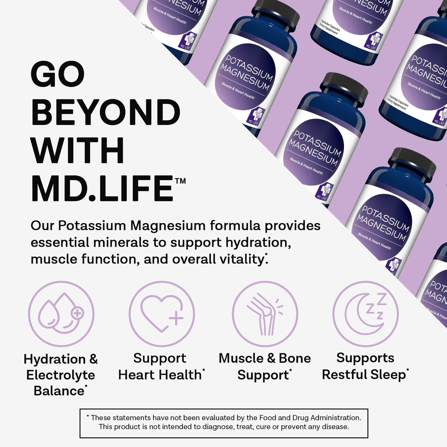 MD.LIFE Potassium Magnesium Supplement Capsule 90 Count