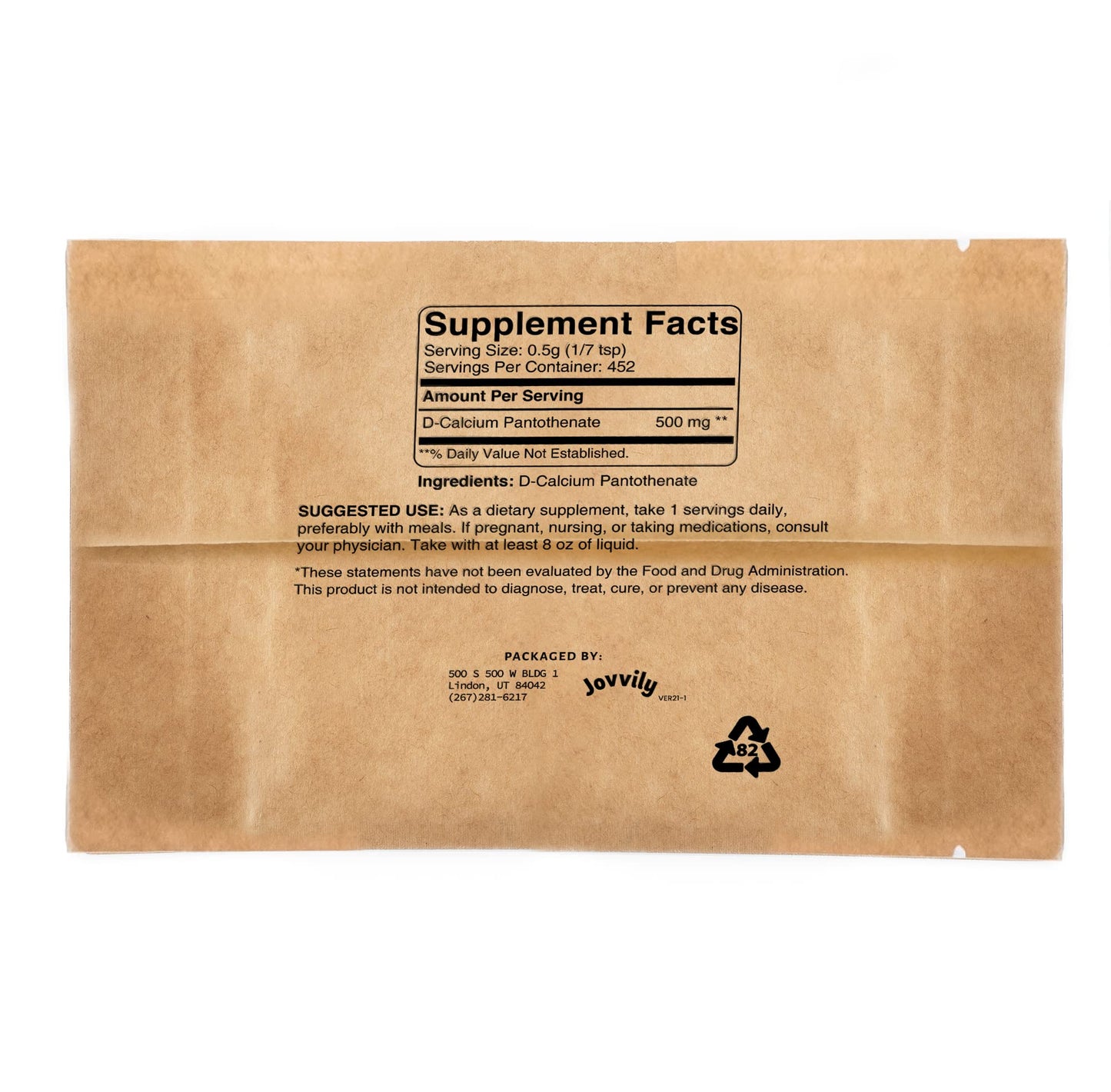 Jovvily Vitamin B5 Pantothenic Acid Powder, 8 oz