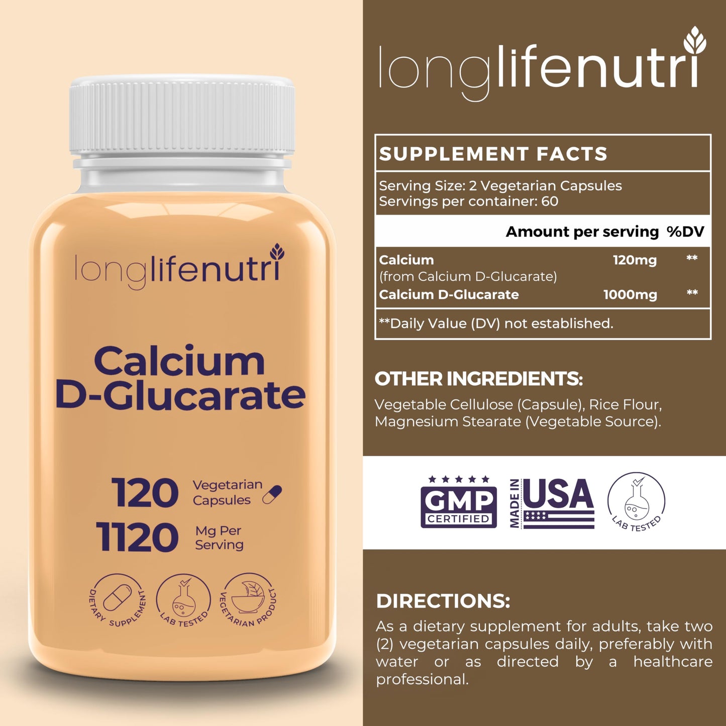 LongLifeNutri Calcium D-Glucarate Capsules 120 Count