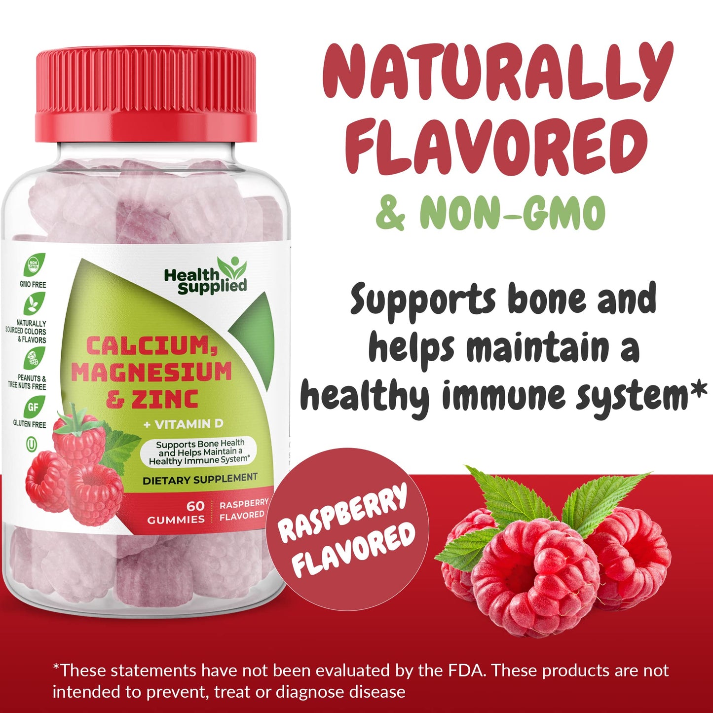 Health Supplied Calcium Magnesium & Zinc + Vitamin D Gummies, 60 Gummies
