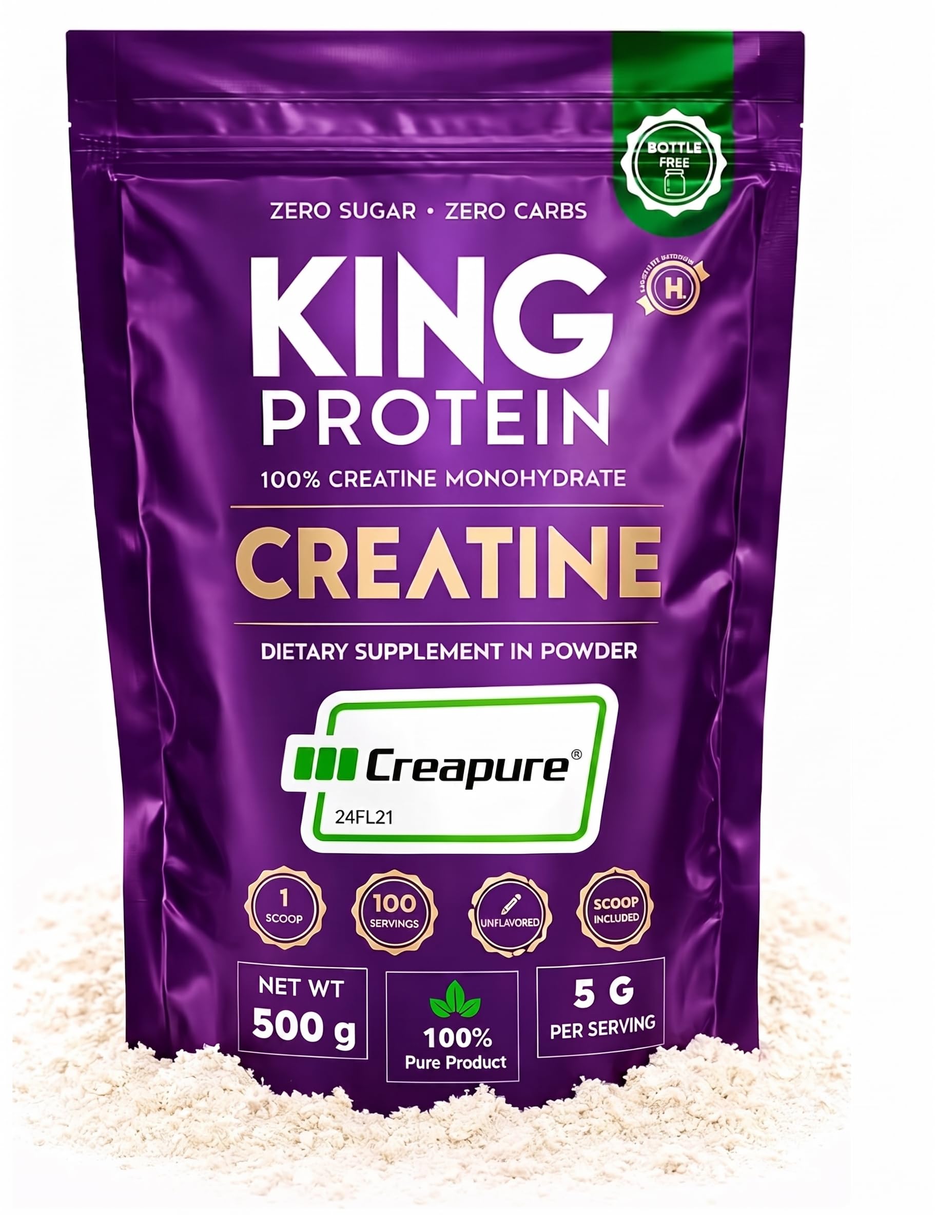 KING Protein 100% Pure Unflavored Creatine Monohydrate Powder 17.6