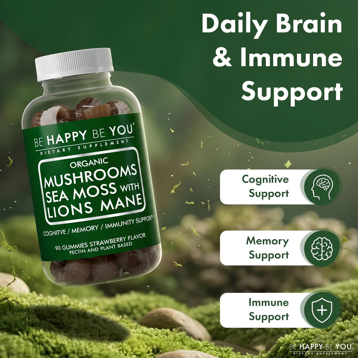 Be Happy Be You Organic Mushroom Sea Moss Gummies 90 Count