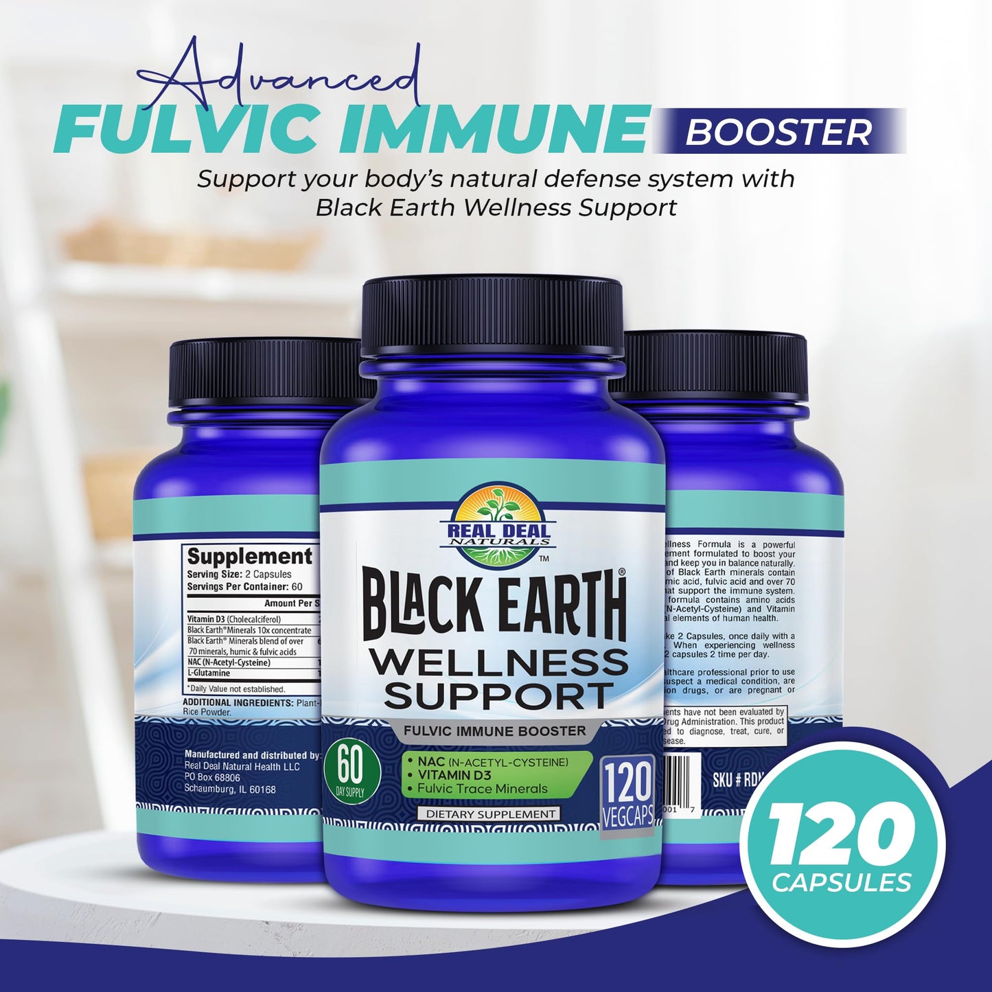 REAL DEAL NATURALS Black Earth Wellness Support Immune Formula Capsules 120