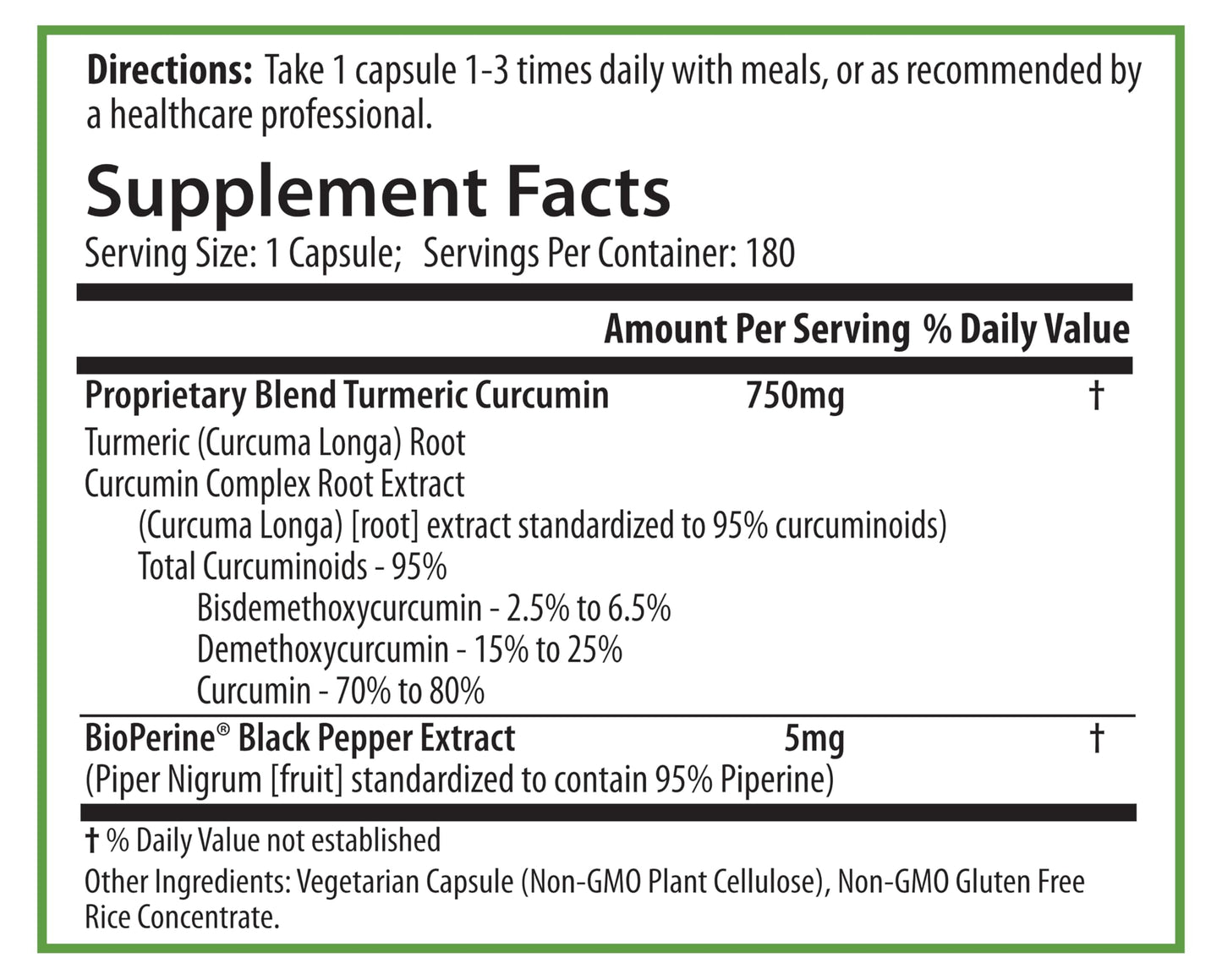 PURE Turmeric Curcumin 750 mg Capsules, 180 Count