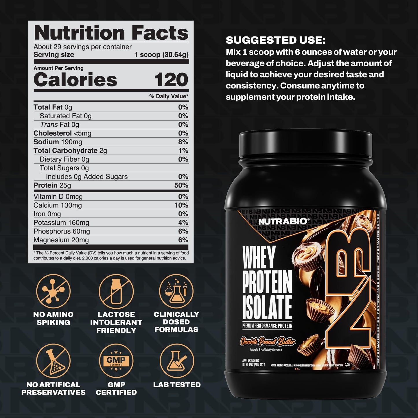 NutraBio 100% Whey Protein Isolate Protein Powder Alpine Vanilla, 2 Lb, 32 Servings