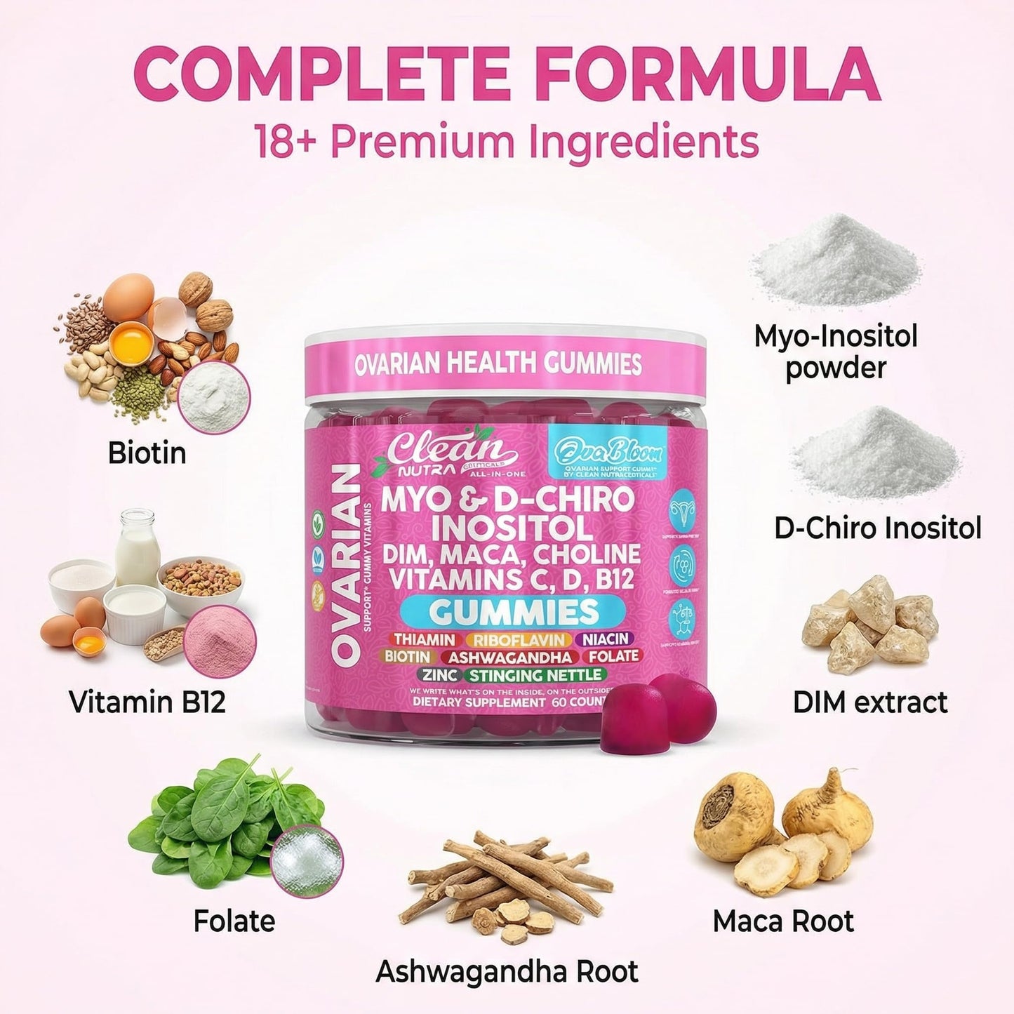 Clean Nutraceuticals OVA Bloom Ovarian Support Gummies, 60 Gummies