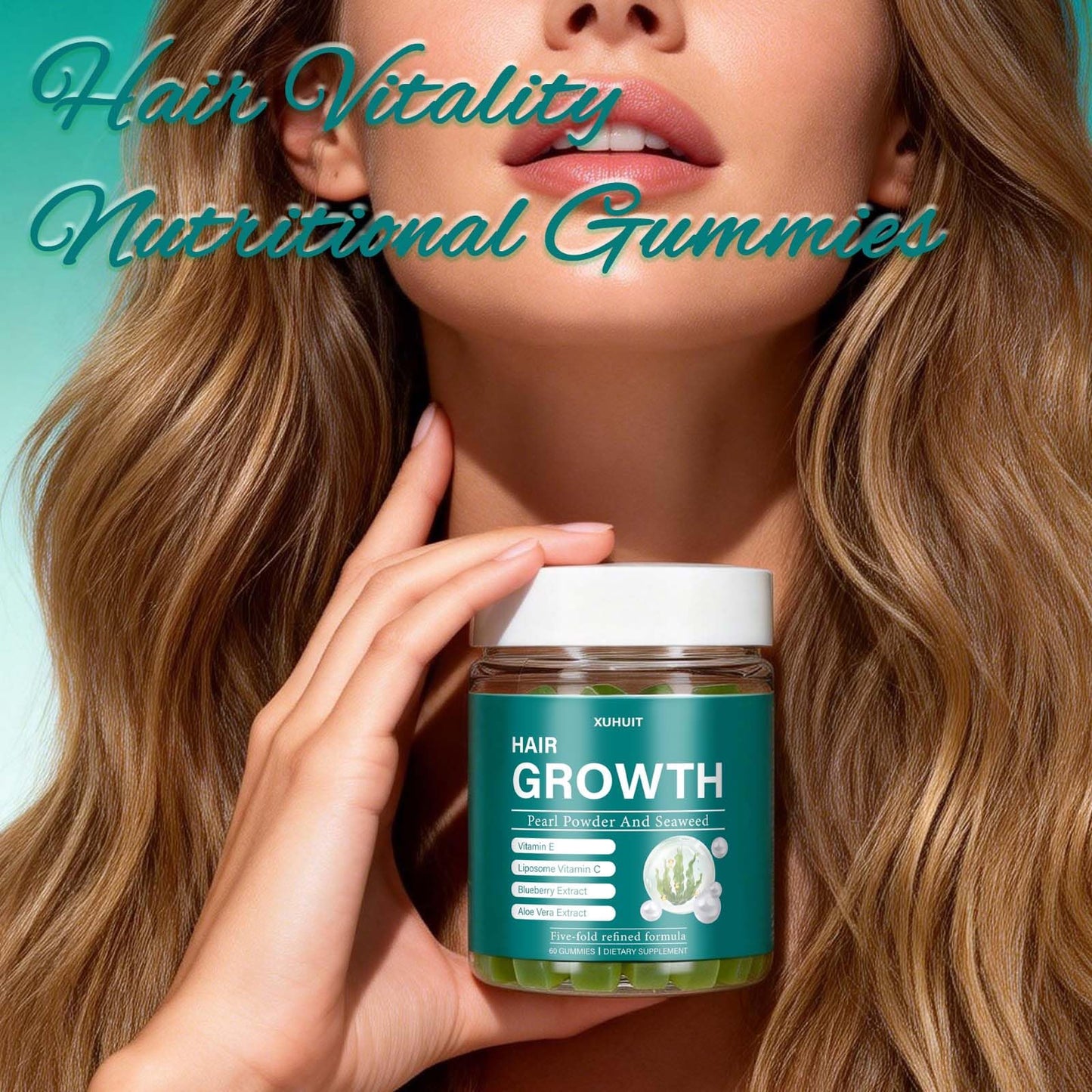 YKSDQ Hair Revive Gummies with Sea Moss & Pearl Powder, 60 Count