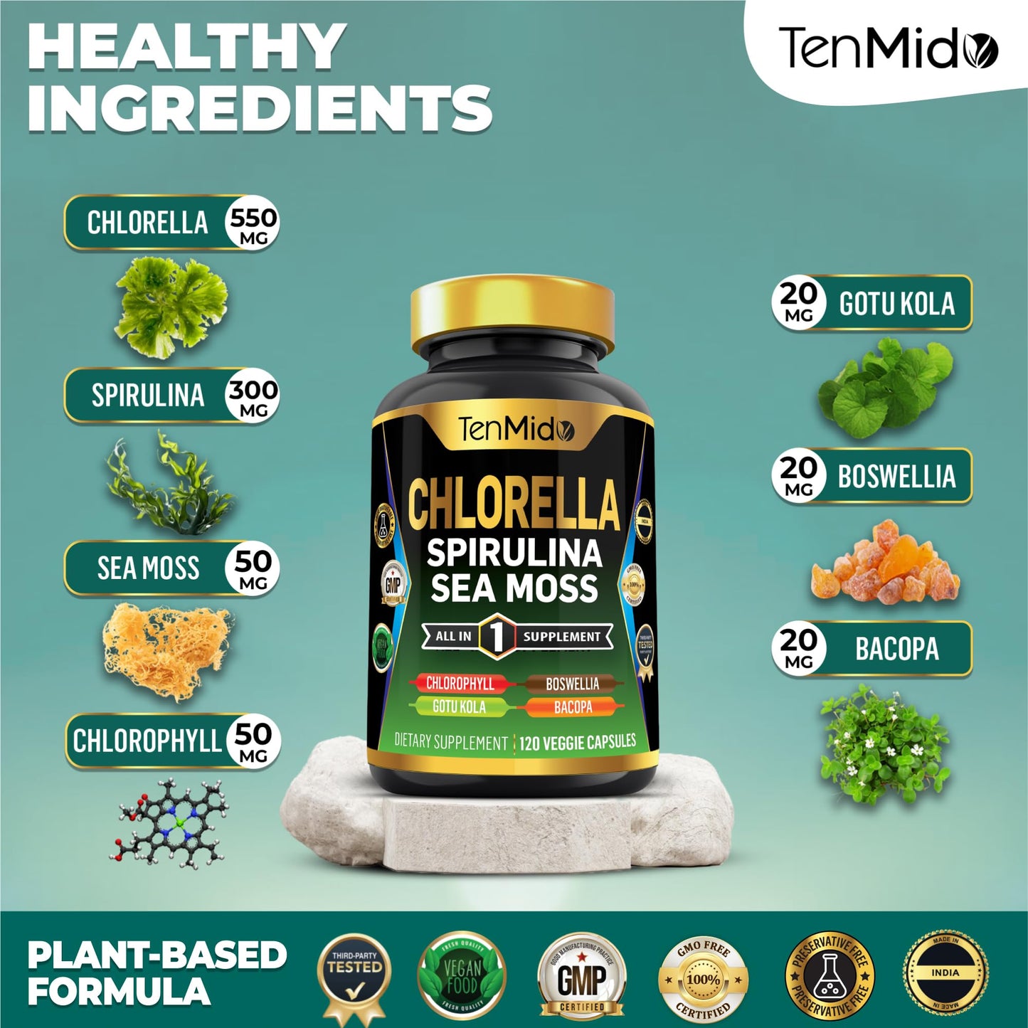 Tenmido Chlorella Supplement Capsule 120 Capsules