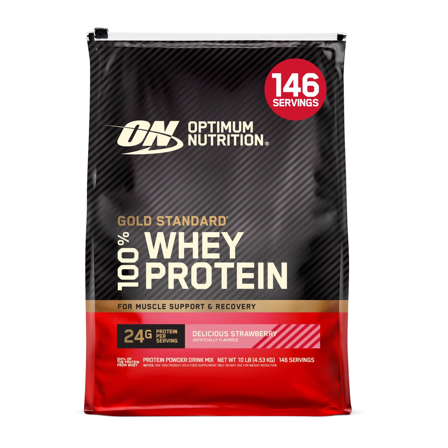 Optimum Nutrition Gold Standard 100% Whey Protein Powder, Delicious Strawberry, 10 lb, 160 Servings