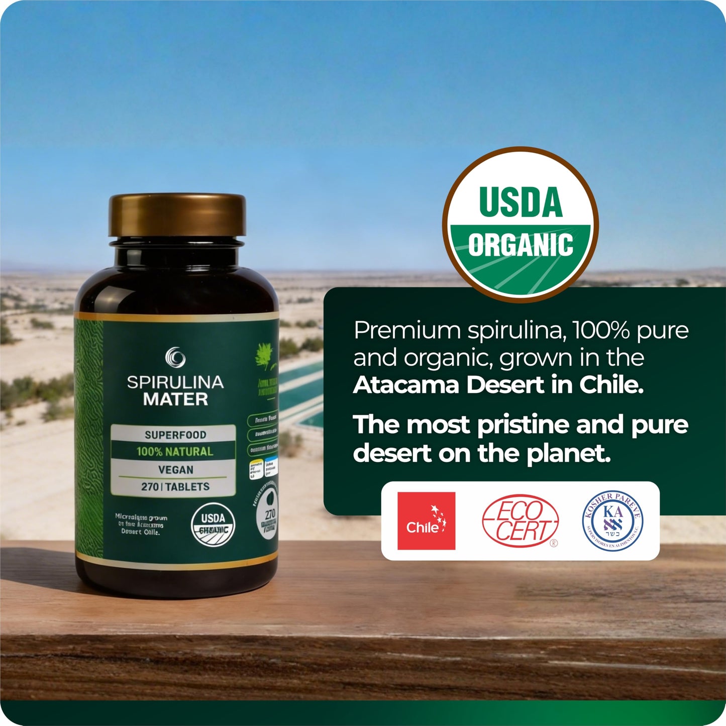 SpirulinaMater Spirulina Tablets, 270 Tablets
