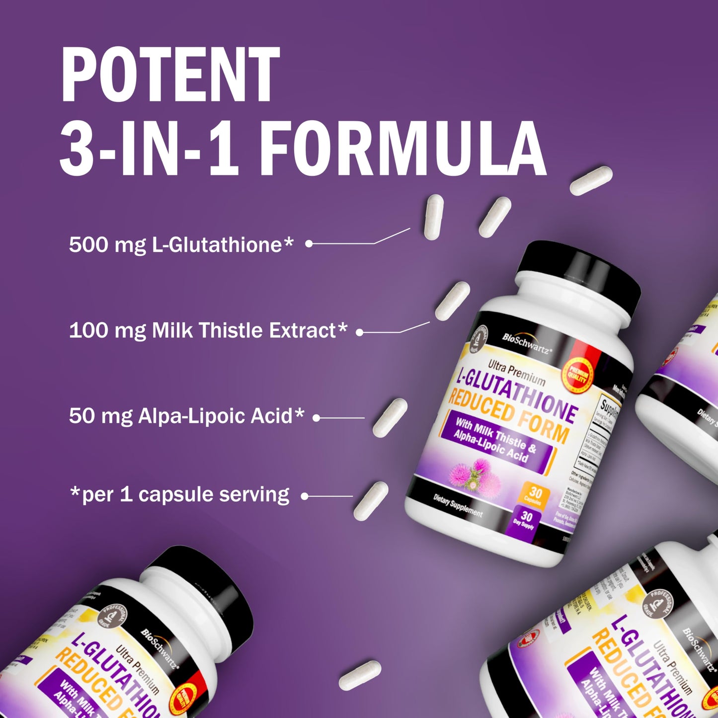 BioSchwartz Reduced Glutathione Supplement 30 Capsules