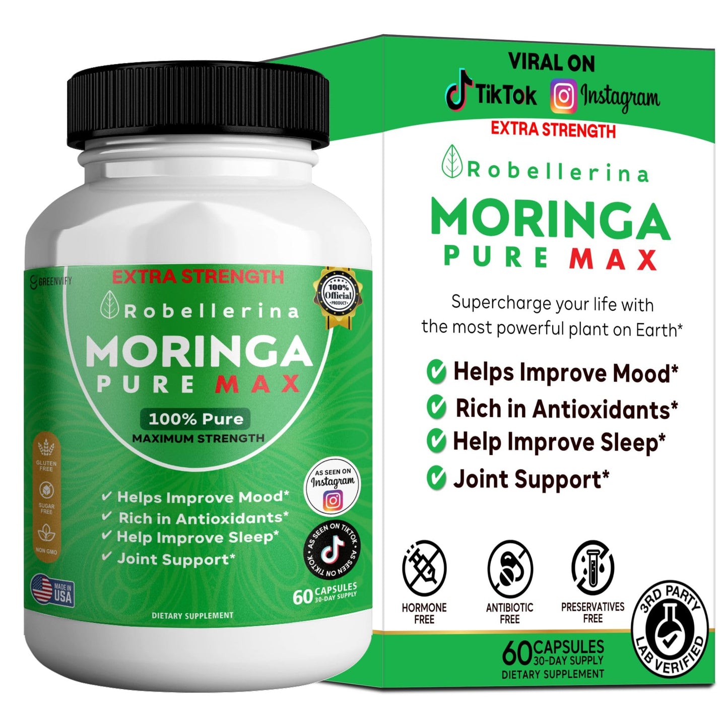 GREENVIFY Robellerina Moringa Pure Max Dietary Supplement Capsule, 60 Count