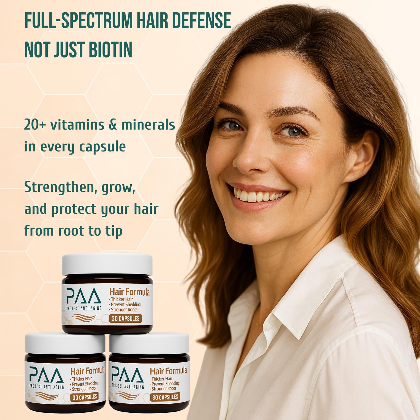 Project Anti-Aging Menopause Hair Don’t Care – Hair Growth Vitamins for Women 40+ to Support Thinning, Volume, Skin & Nails – 30 Capsules
