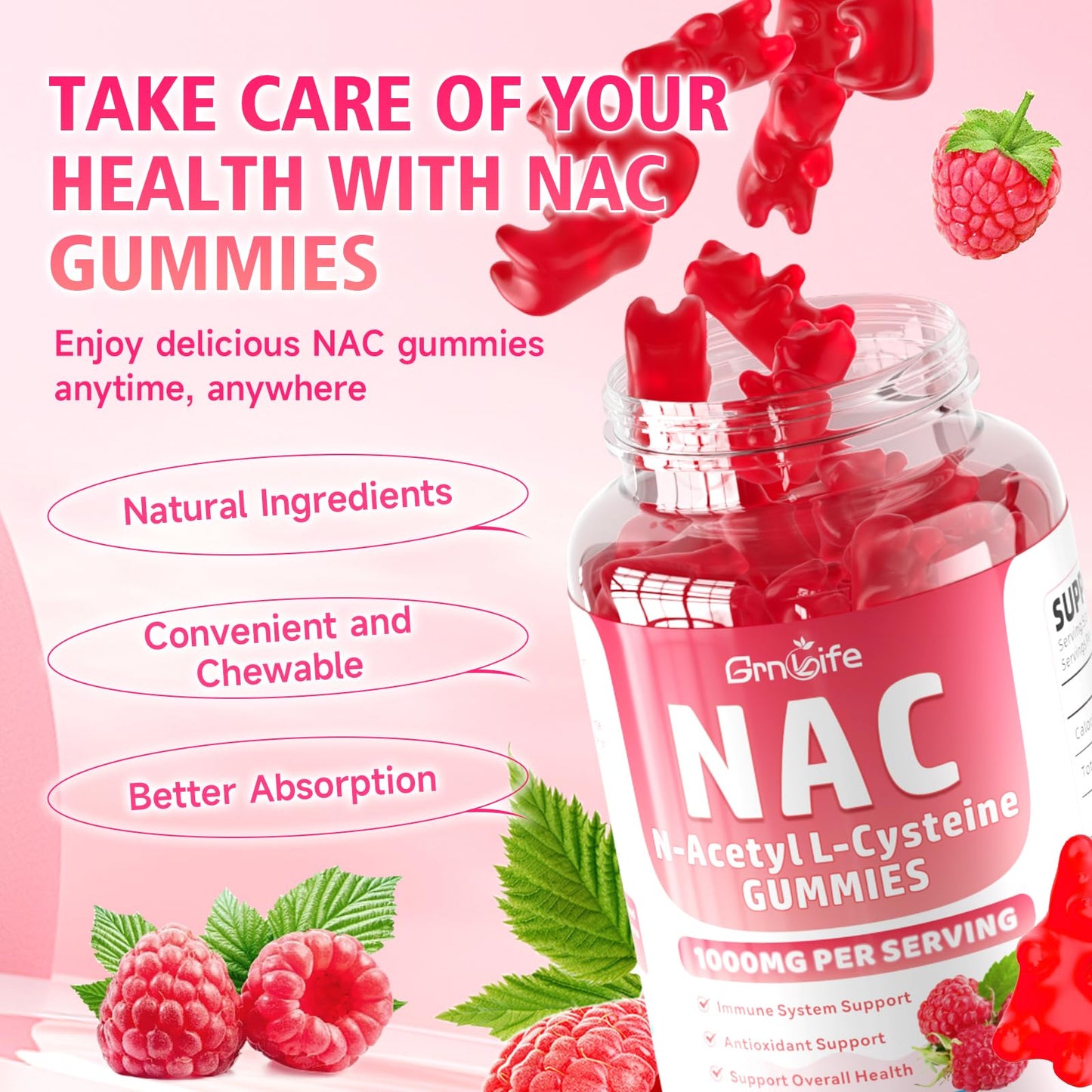 GrnLife N-Acetyl Cysteine Gummies 1000mg, 60 Count