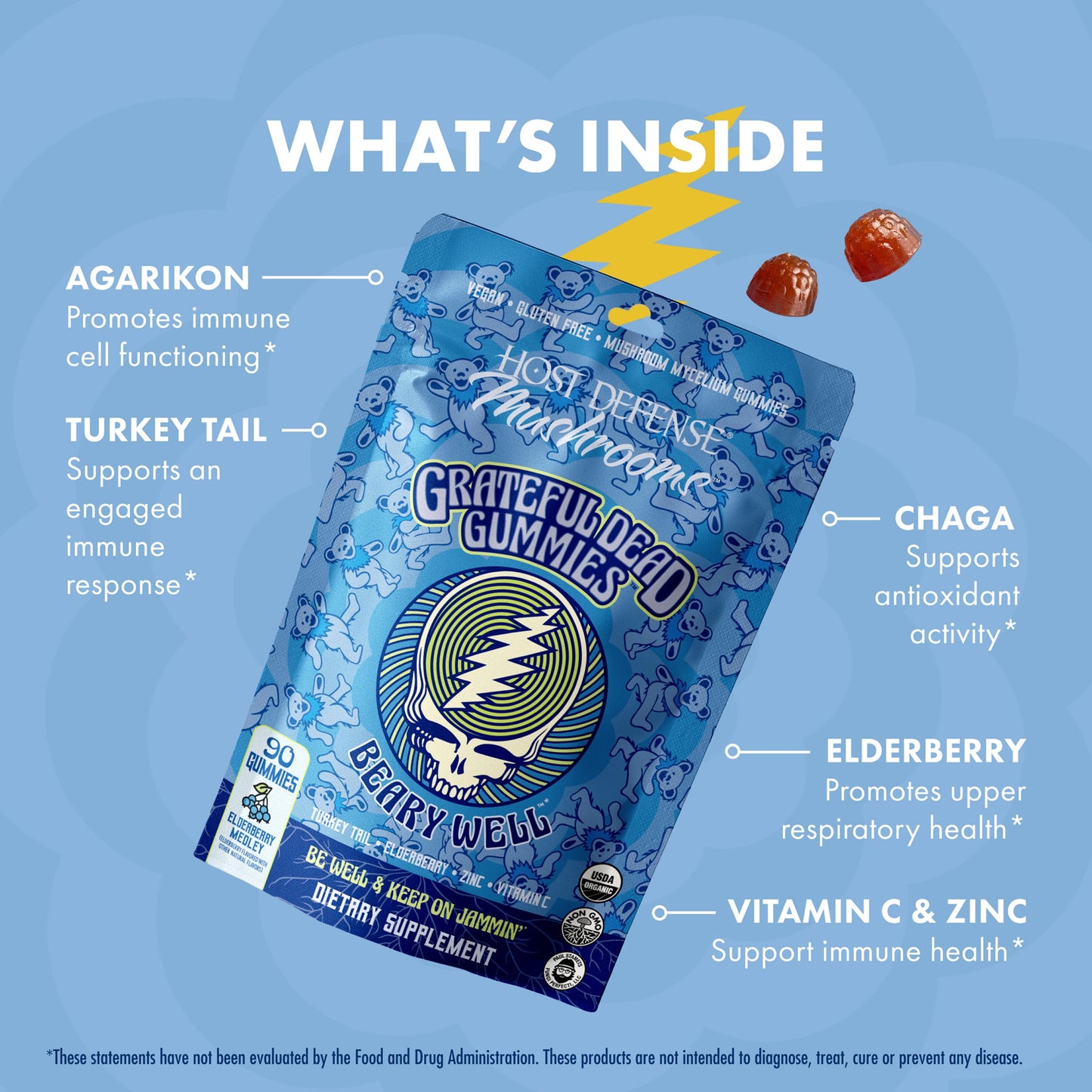Host Defense Beary Well Grateful Dead Gummies, 90 Count