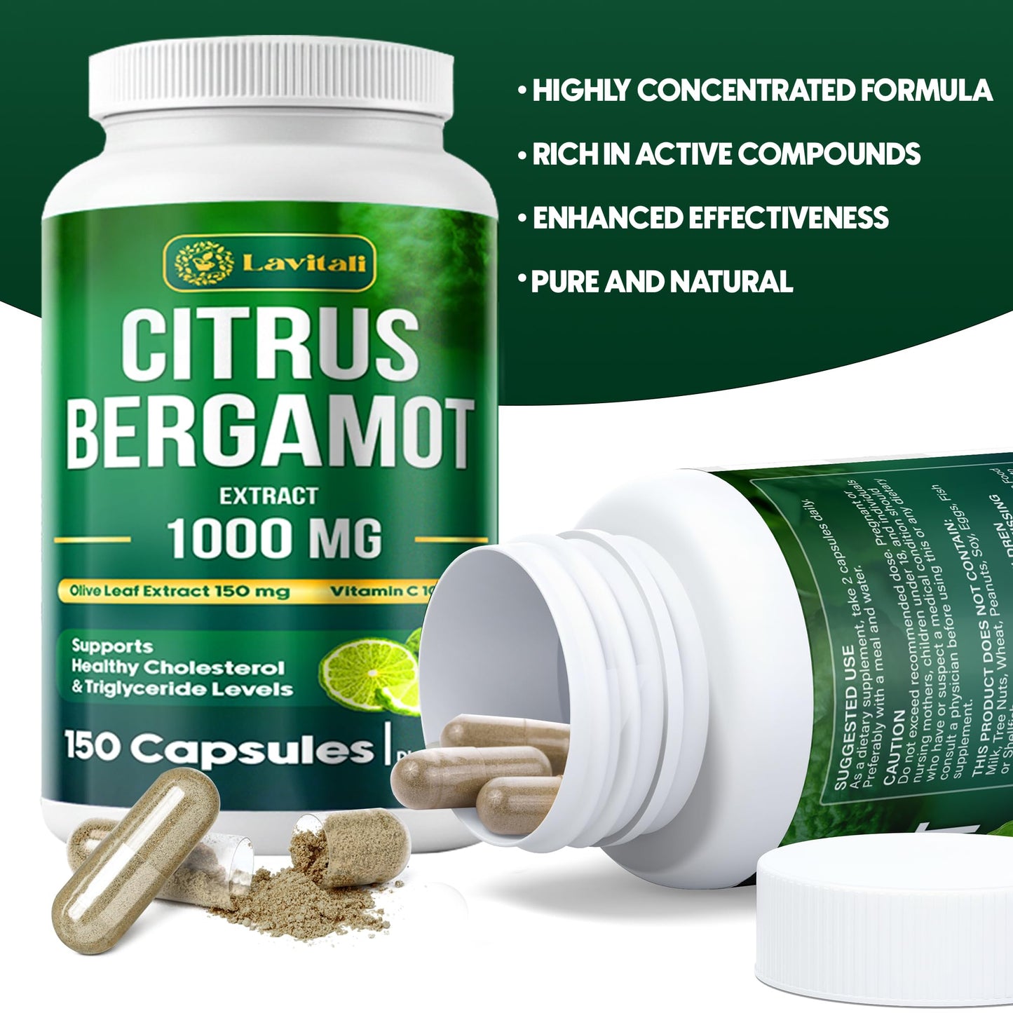 LaVitali 25x Concentrated Citrus Bergamot Extract Capsules, 150 Count