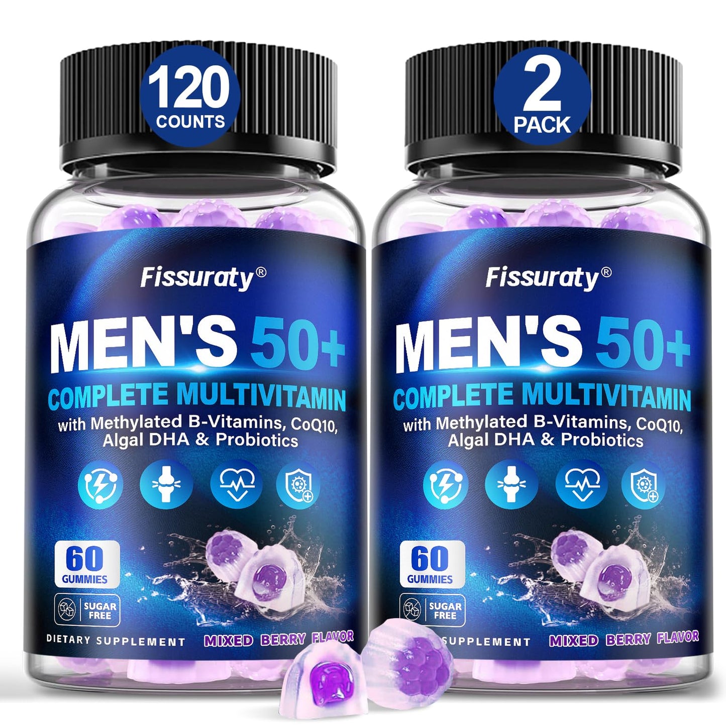 Fissuraty Multivitamin Gummies for Men 50+ Sugar Free Methylated Multivitamin, 120 Gummies