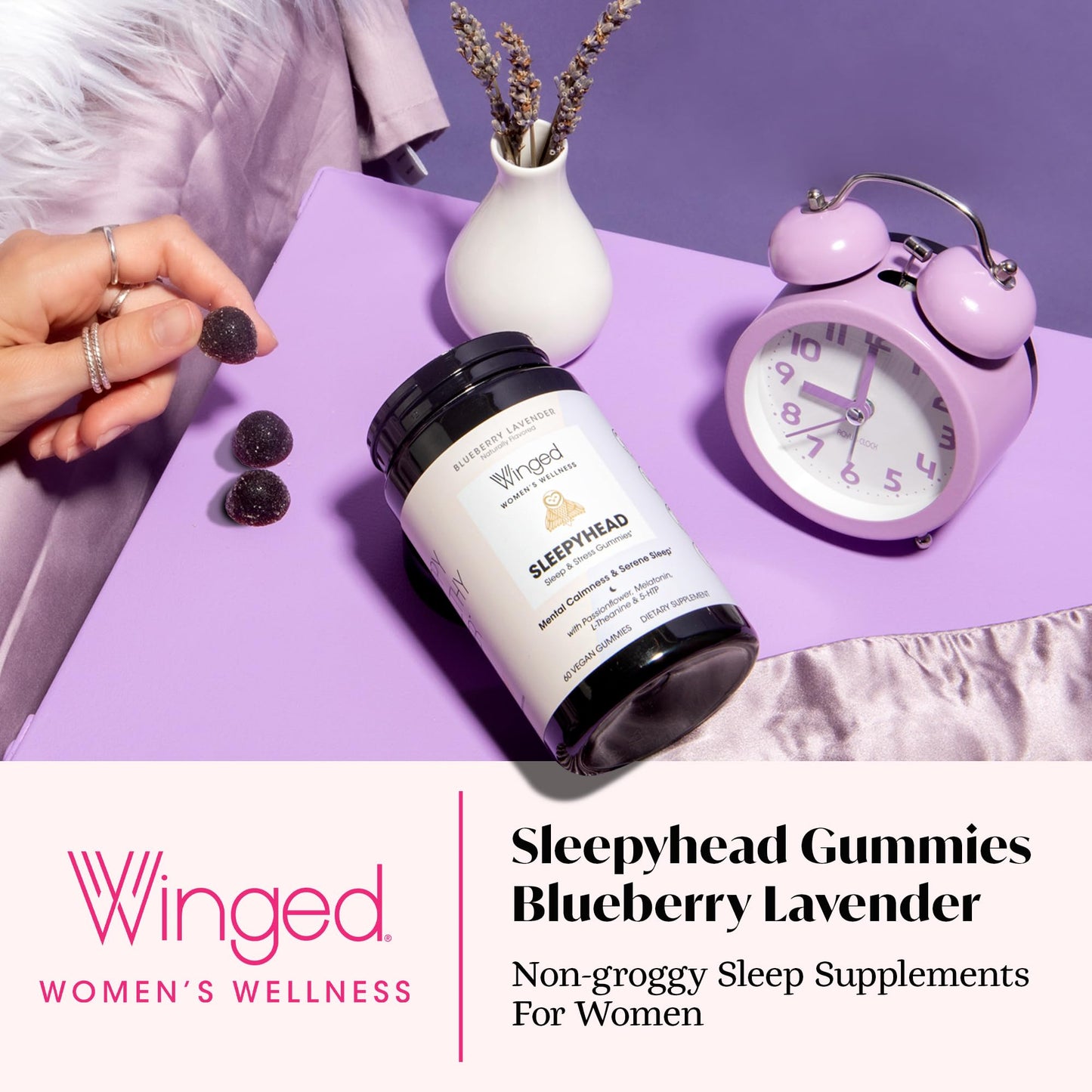 Winged Wellness Sleepyhead Natural Sleep Gummies for Women, 60 Count
