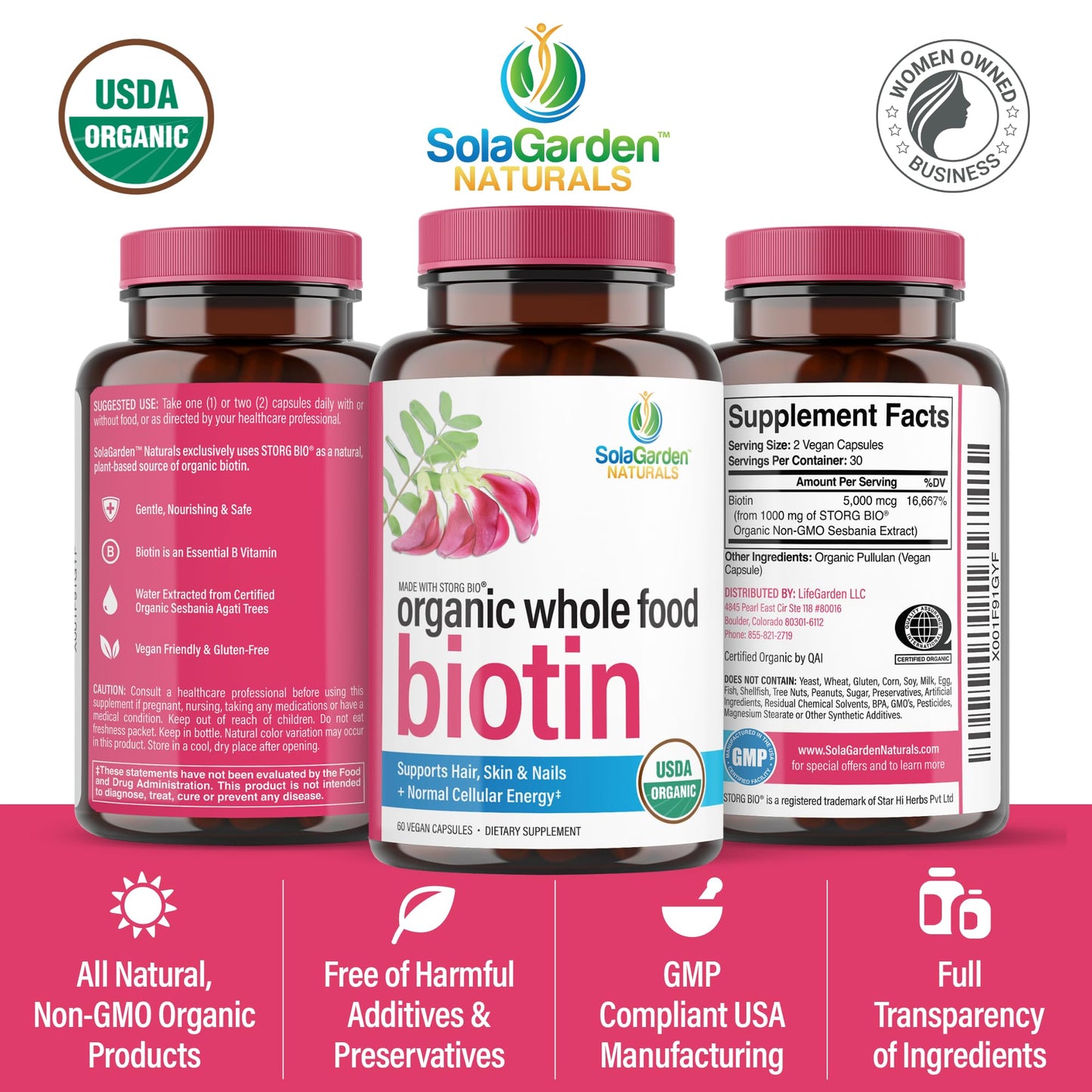 LifeGarden Naturals USDA Organic Whole Food Biotin Supplement Capsule 60 Capsules