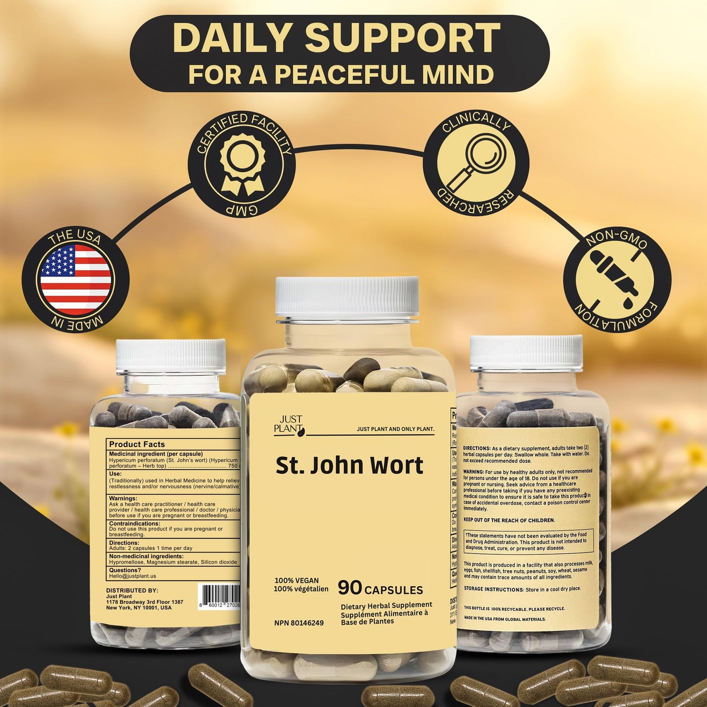 Just Plant St. John's Wort 750 mg Capsules 90 Count