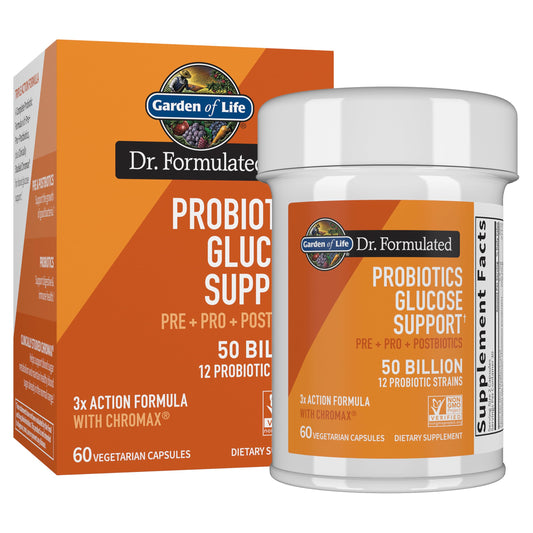 Garden of Life Dr. Formulated Glucose Support Probiotics with Chromax and Pre, Pro & Postbiotics – Digestive Health, Immune Health, Non-GMO, Gluten-Free, 60 Capsules