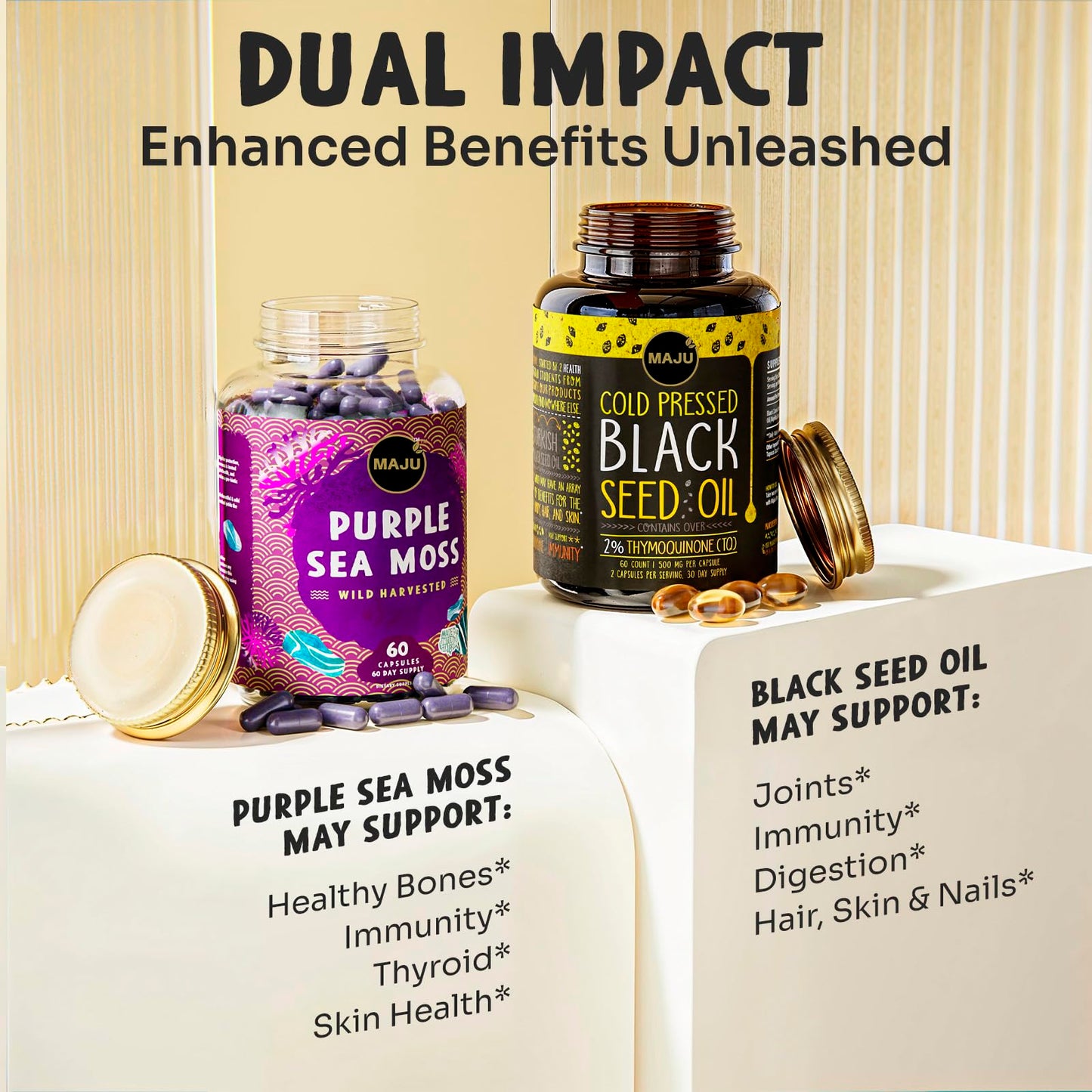 Maju Superfoods Black Seed Oil Capsules and Purple Sea Moss Capsules Bundle, 120 Capsules