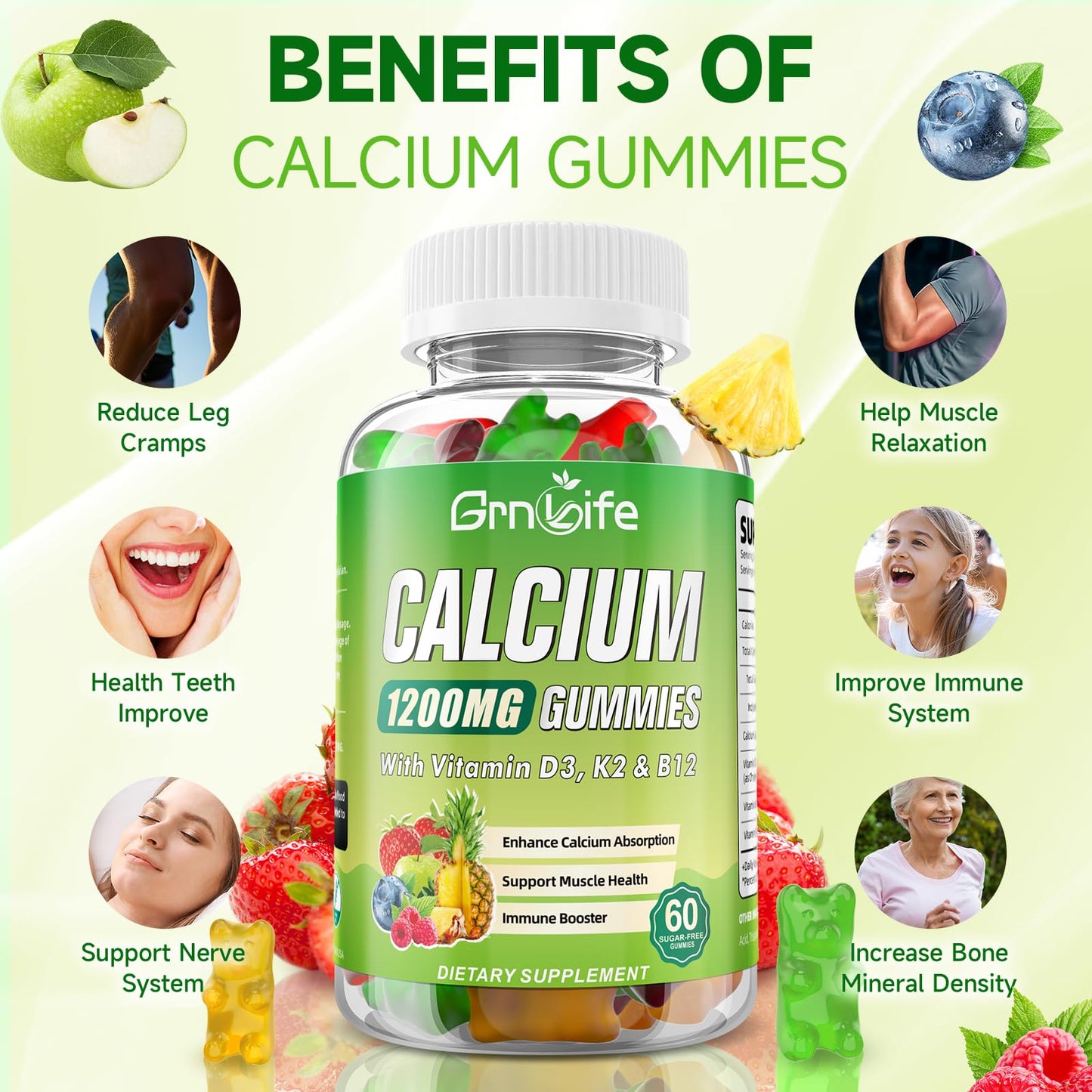 GrnLife Calcium Citrate 1200mg with Vitamin D3 Gummies, 120 Count