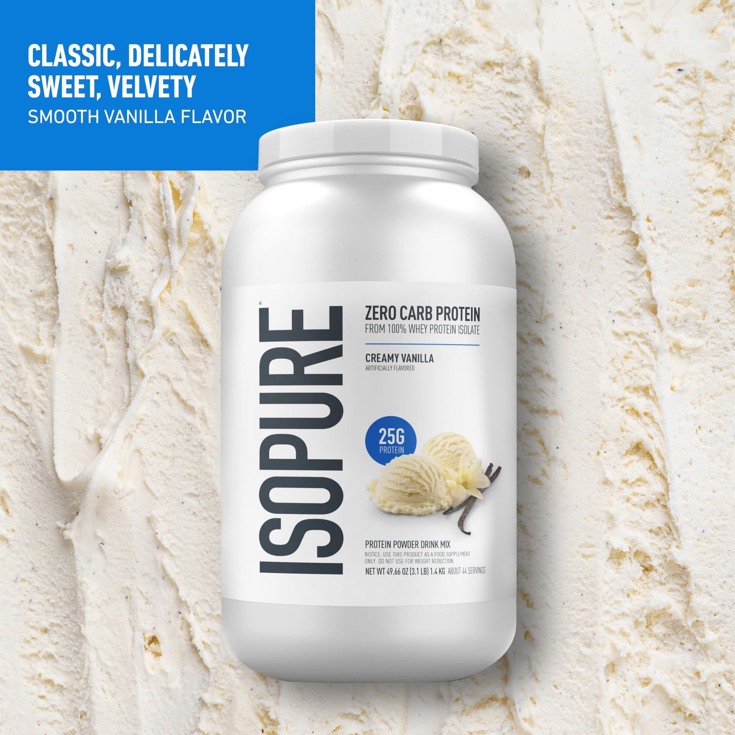Isopure Zero Carb 100% Pure Whey Isolate Protein Powder, Creamy Vanilla, 48 Servings
