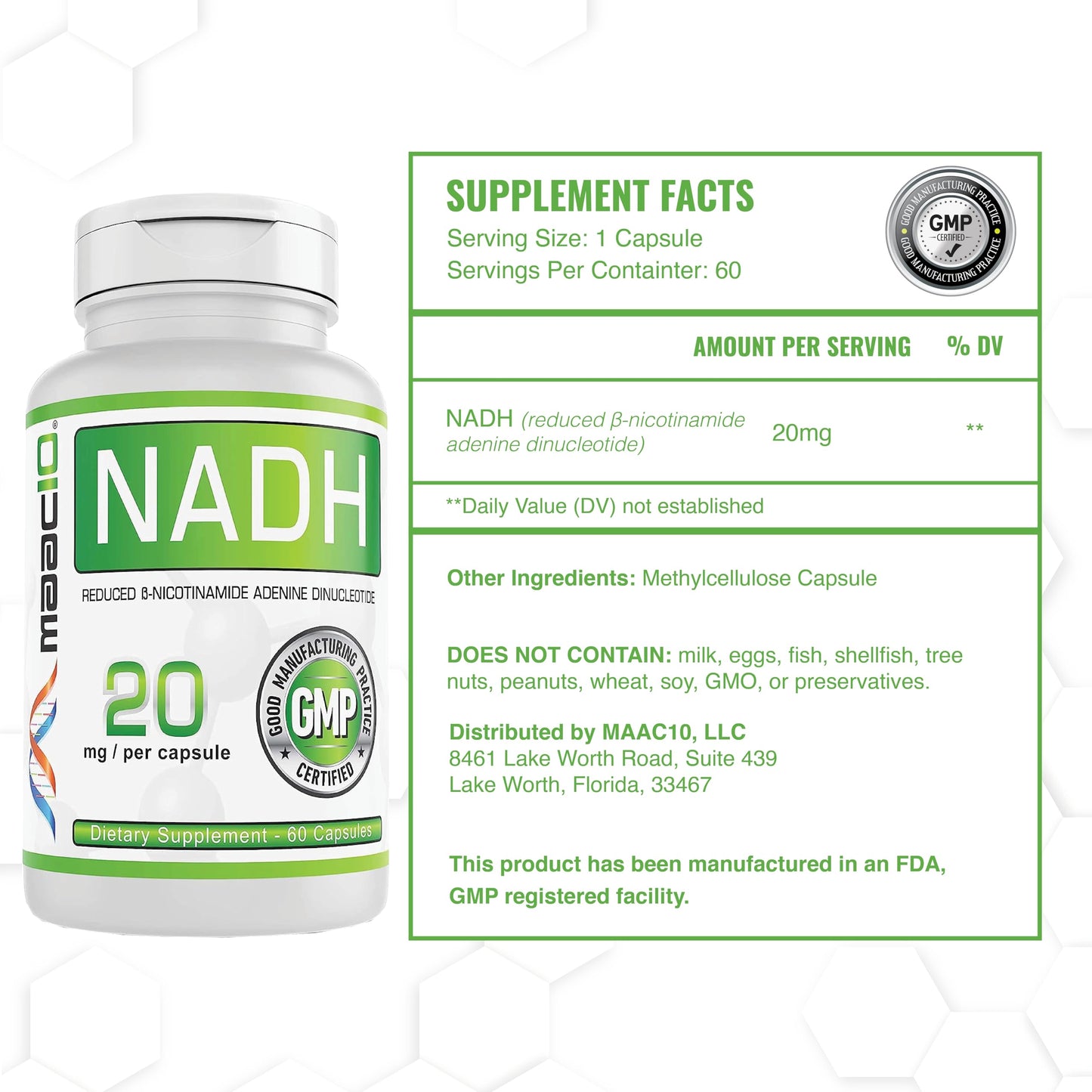 MAAC10 NADH Supplement Capsules 60 Count