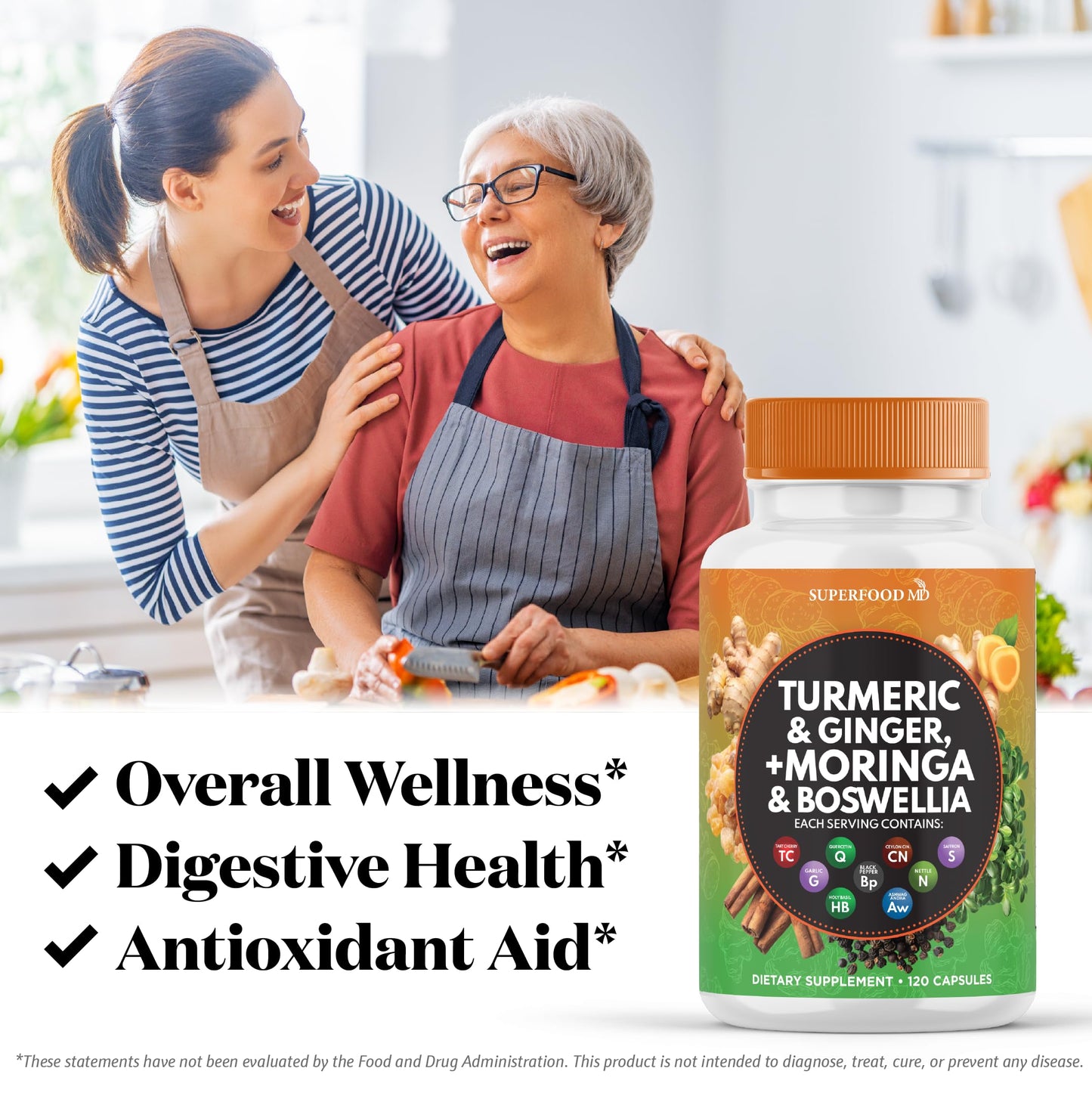 Superfood MD Turmeric Moringa Supplement Capsule 120 Count